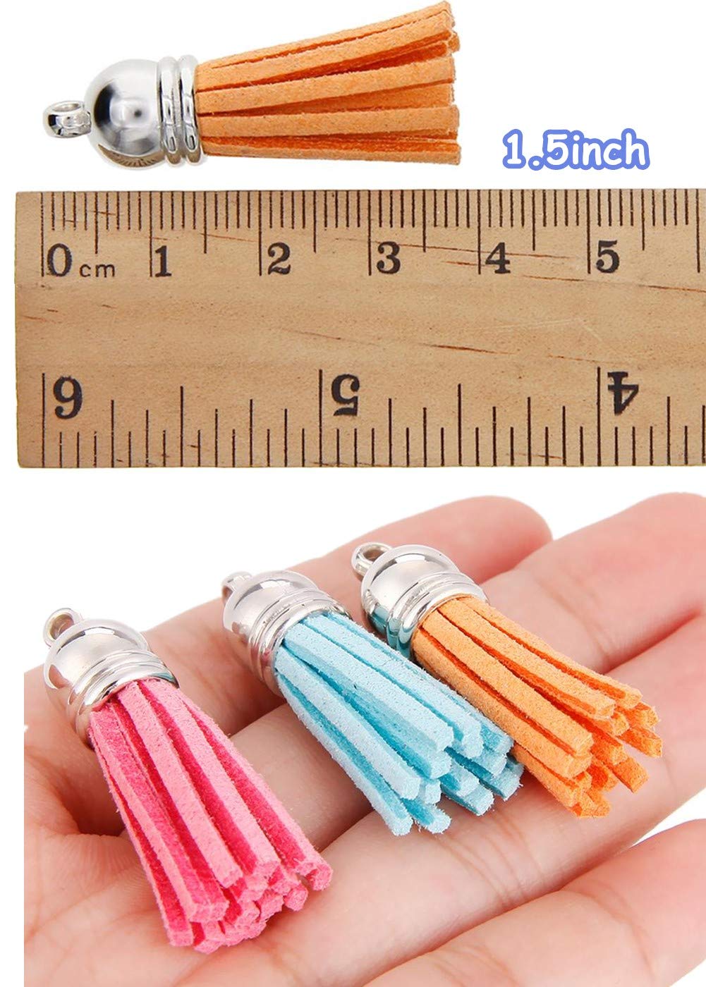 MSCFTFB 100 Pieces 1.5inch Mini Tassels Faux Suede Mala Tassel Kit for Earring Necklace Jewelry Making Garland Keychain Dreamcatcher Charms DIY Crafts (Light Purple)