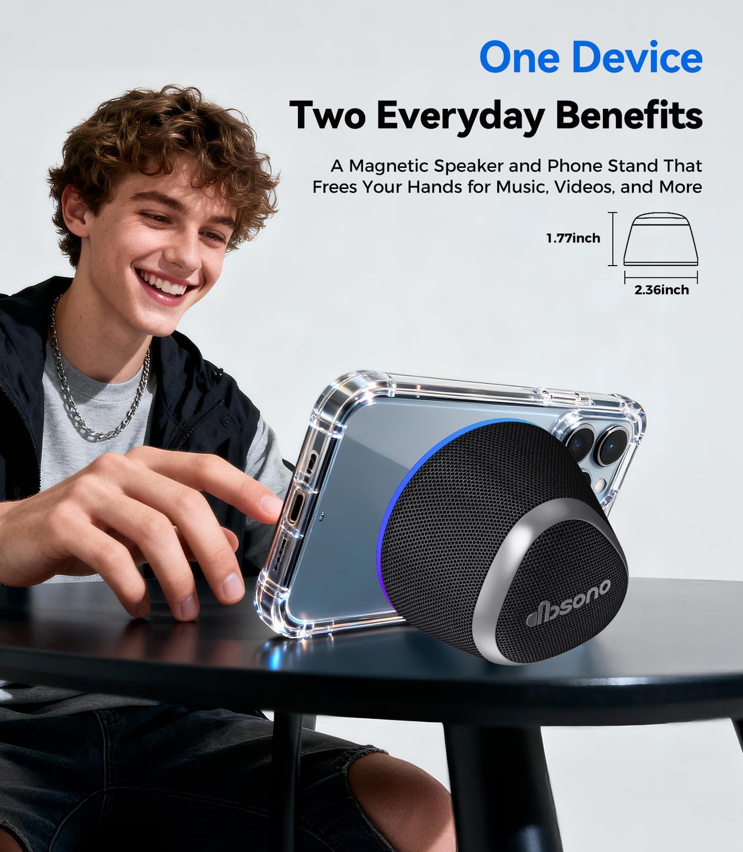 Portable Speaker Phone Stand Gifts:Birthday Graduation Mini Gifts for Him Her, 2 in 1 Magnetic Bluetooth Speakers, Loud Sound IPX5 Waterproof, 9 Light Modes, TWS, Home/Office/Travel Essentials-Black