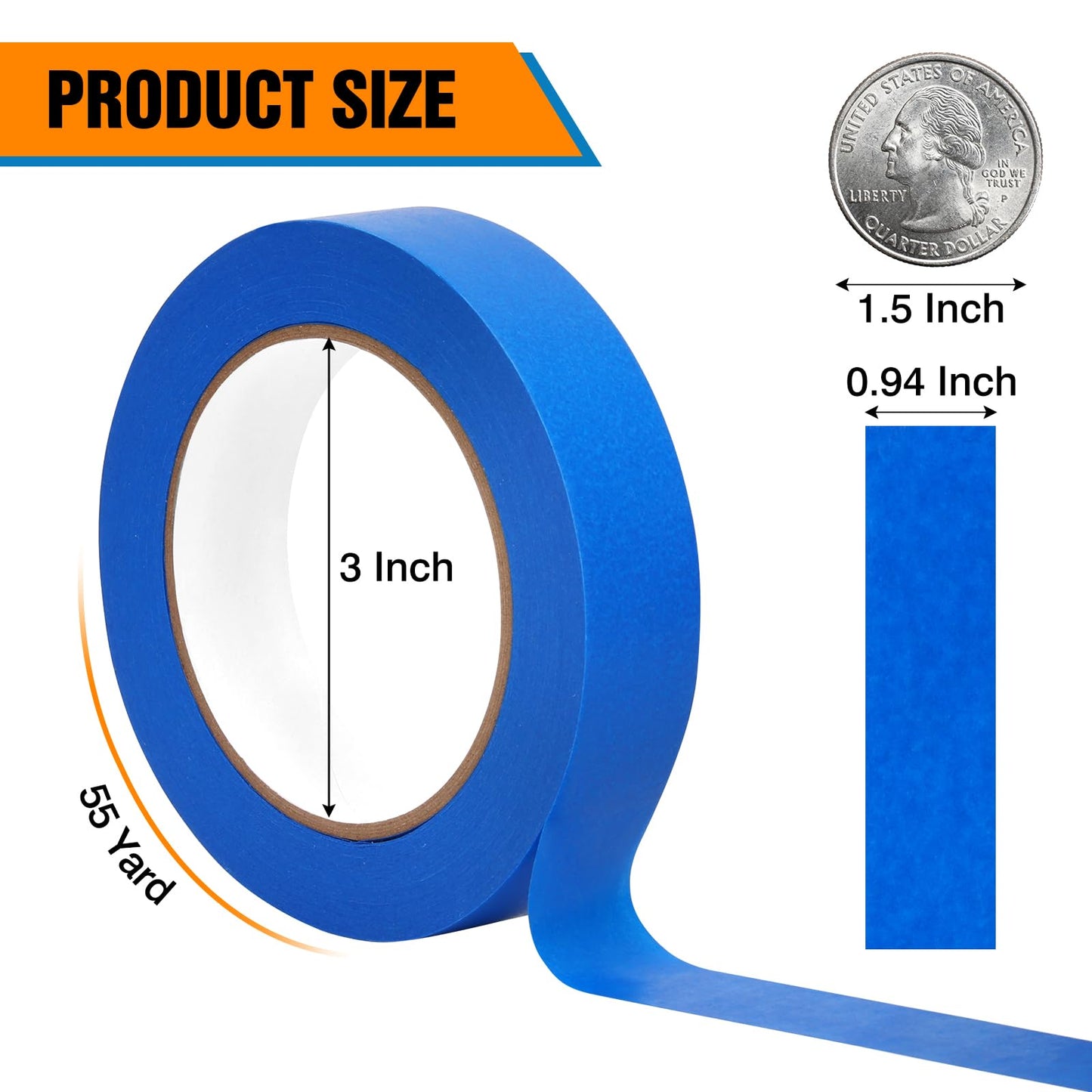 HongWay Painters Tape 1 Inch, 10 Rolls x 55yd (550yds in Total), Masking Tape for Painting Labeling Arts Crafts, Easy Removal, No Residue (0.94in Blue)