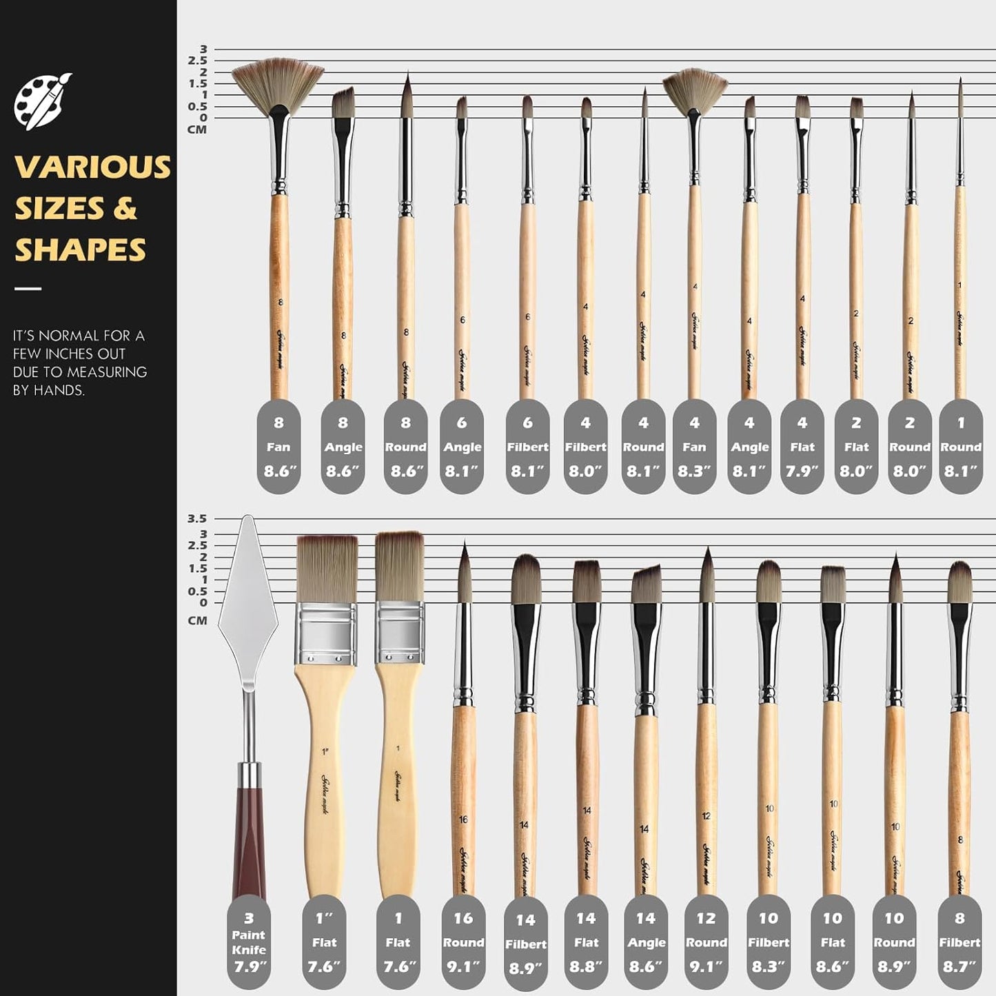 Acrylic Paint Brush Set, Golden Maple 25 PCS Paint Brushes for Acrylic Painting Oil Watercolor & Canvas,Enhanced Synthetic Brush Set with Cloth Roll and Palette Knife