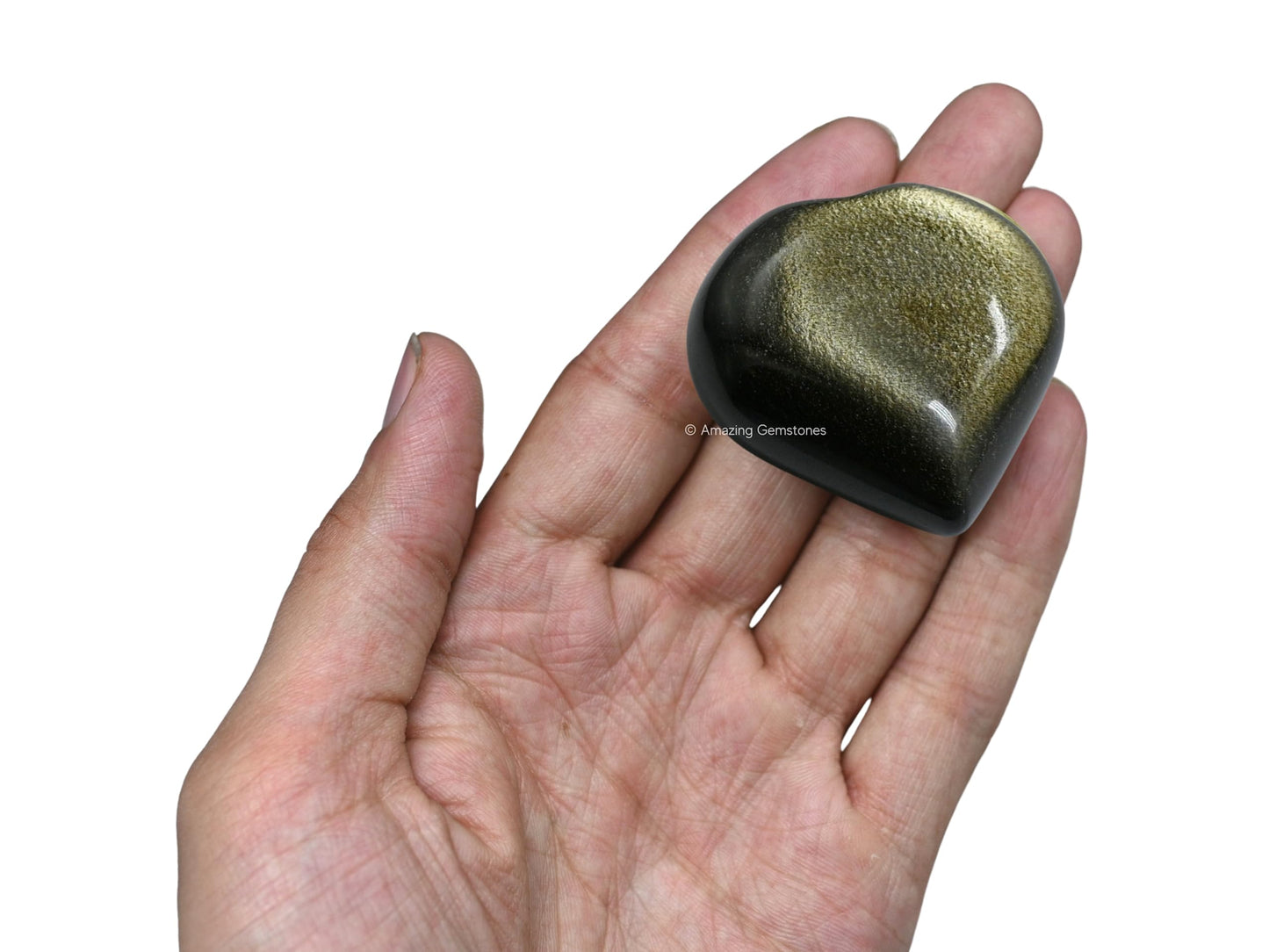 Amazing Gemstone Golden Sheen Obsidian Crystal Heart Palm Stone - Pocket Massage Worry Stone for Natural Body Chakra Balancing, Reiki Healing and Crystal Grid
