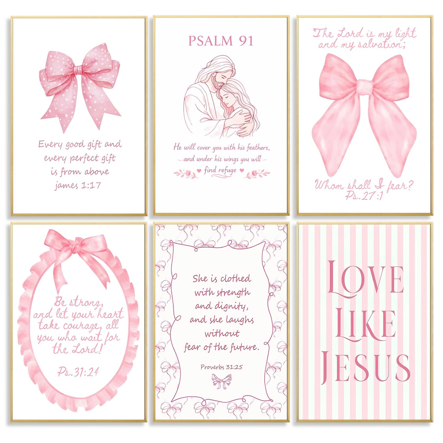 Pink Christian Wall Art Decor Posters Pink bow scriptures Inspirational Bible Wall Decor Room Bedroom Bathroom Dorm Wall Art Decor for College Teen Girls Gifts 10x8 Inch Set of 6pc Pictures UNFRAMED