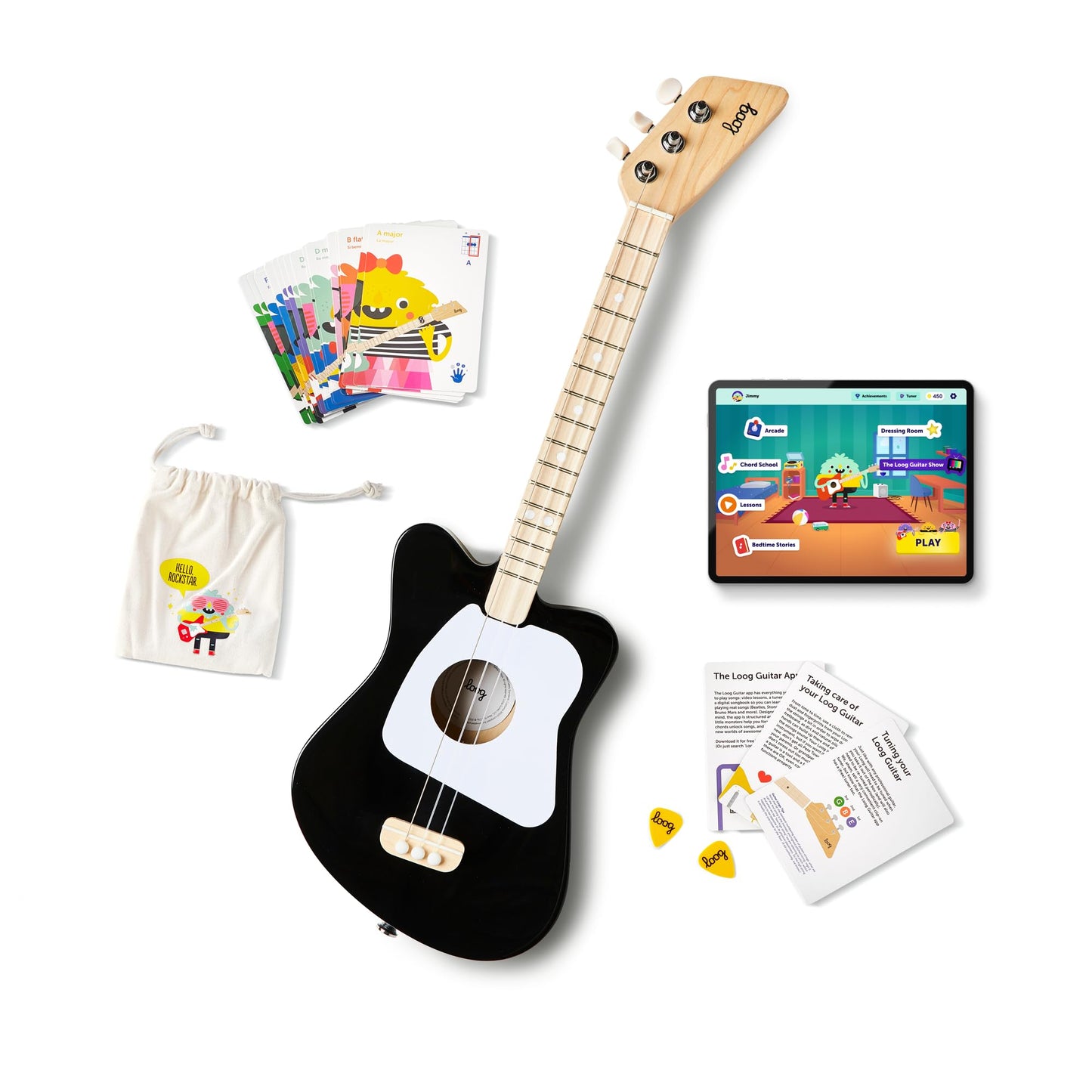 Loog Mini Acoustic kids Guitar for Beginners 3-strings Ages 3+ Learning app and lessons included