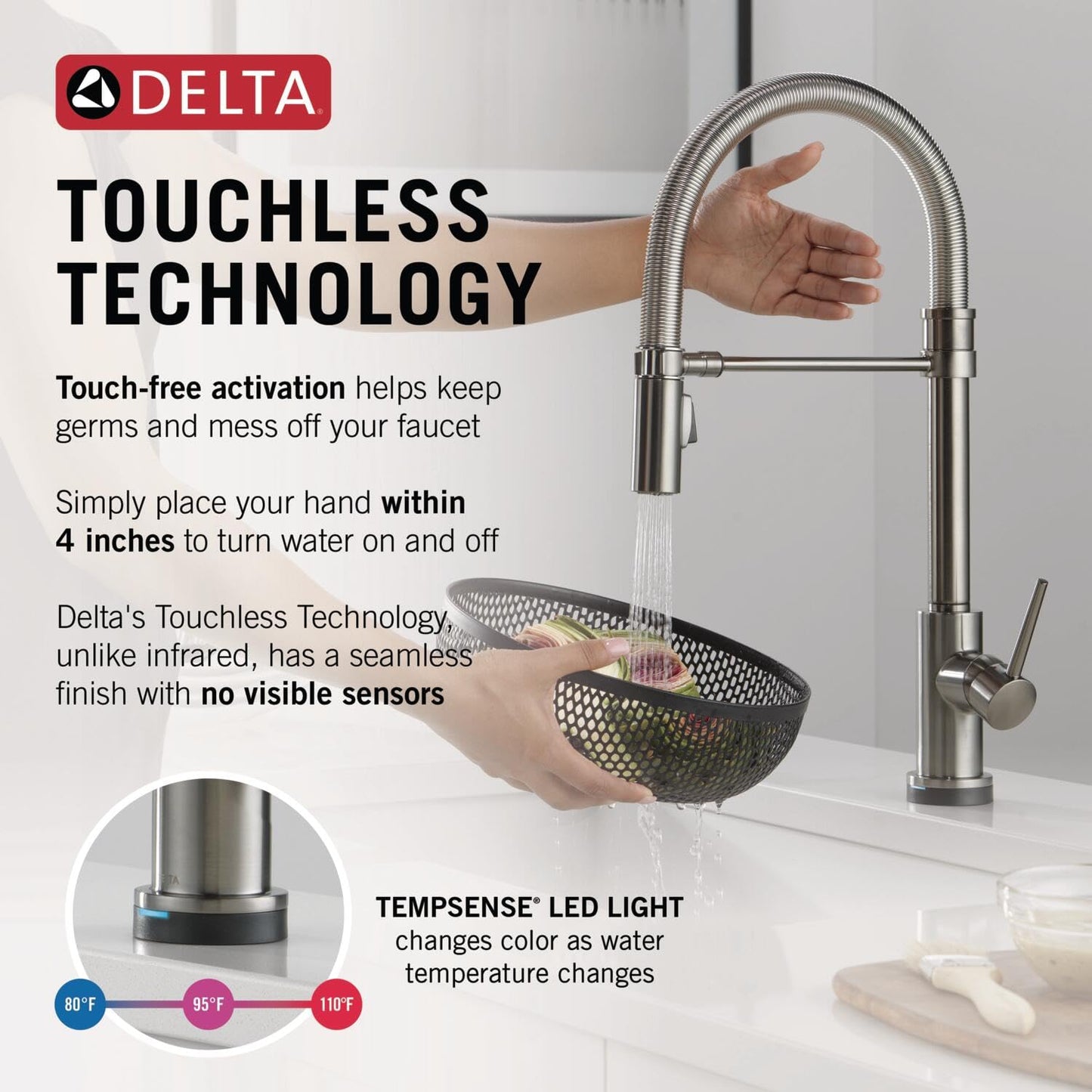 Delta Faucet Trinsic Touch Kitchen Faucet with Touchless Technology, Black Pro Commercial Style Kitchen Faucet, Kitchen Faucets with Pull Down Sprayer, Black Stainless 9659TL-KS-DST