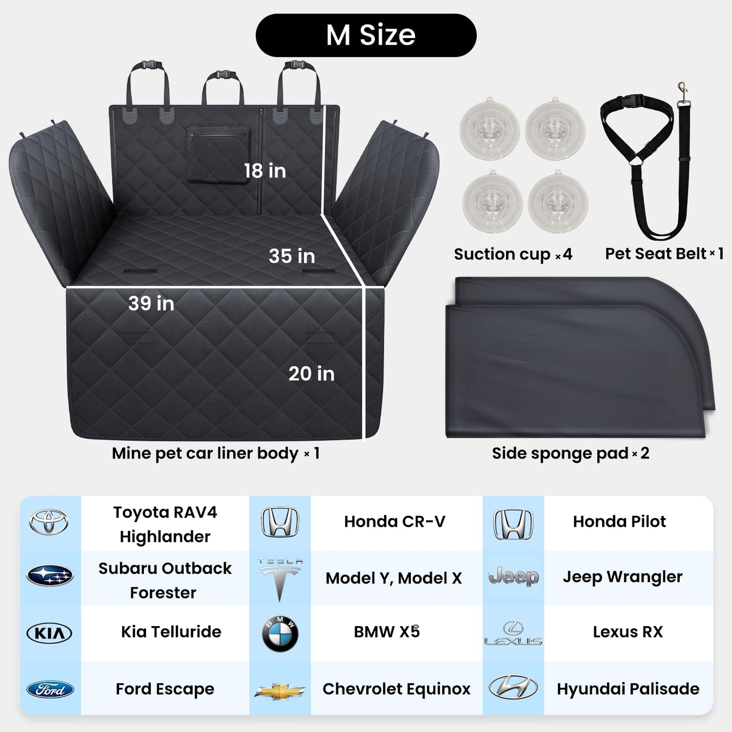 REEVAA SUV Cargo Liner for Dogs, Full Coverage Non-Slip Cargo Cover with Cushioned Sides to Protect Your Dog, Waterproof & Durable, Machine Washable Trunk Protector Mat (M, Black)