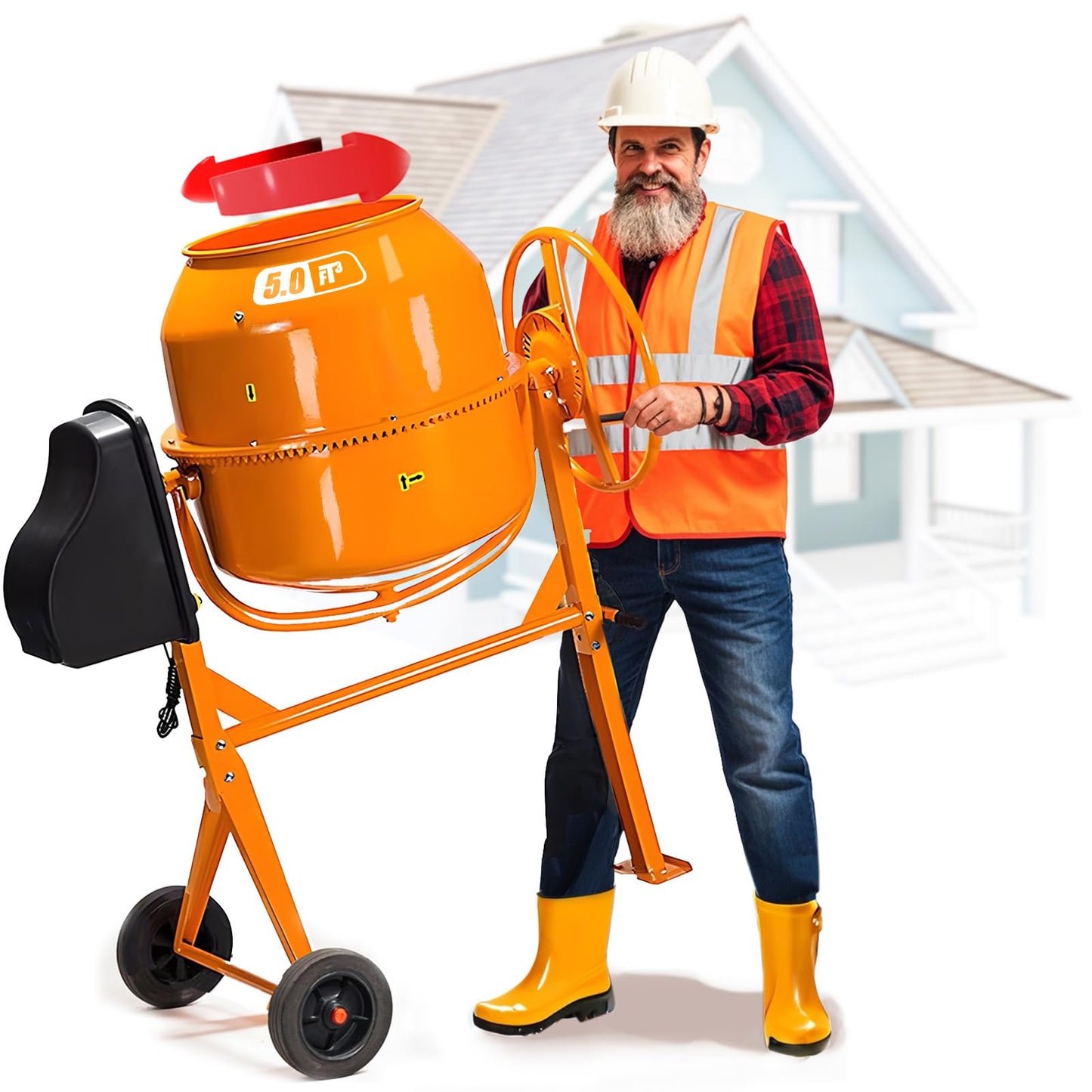 Harigal Electric Cement Mixer, 5.0 cubic Ft, Portable Concrete Mixer Machine, Wheelbarrow Cement Mixing Tools for Stucco
