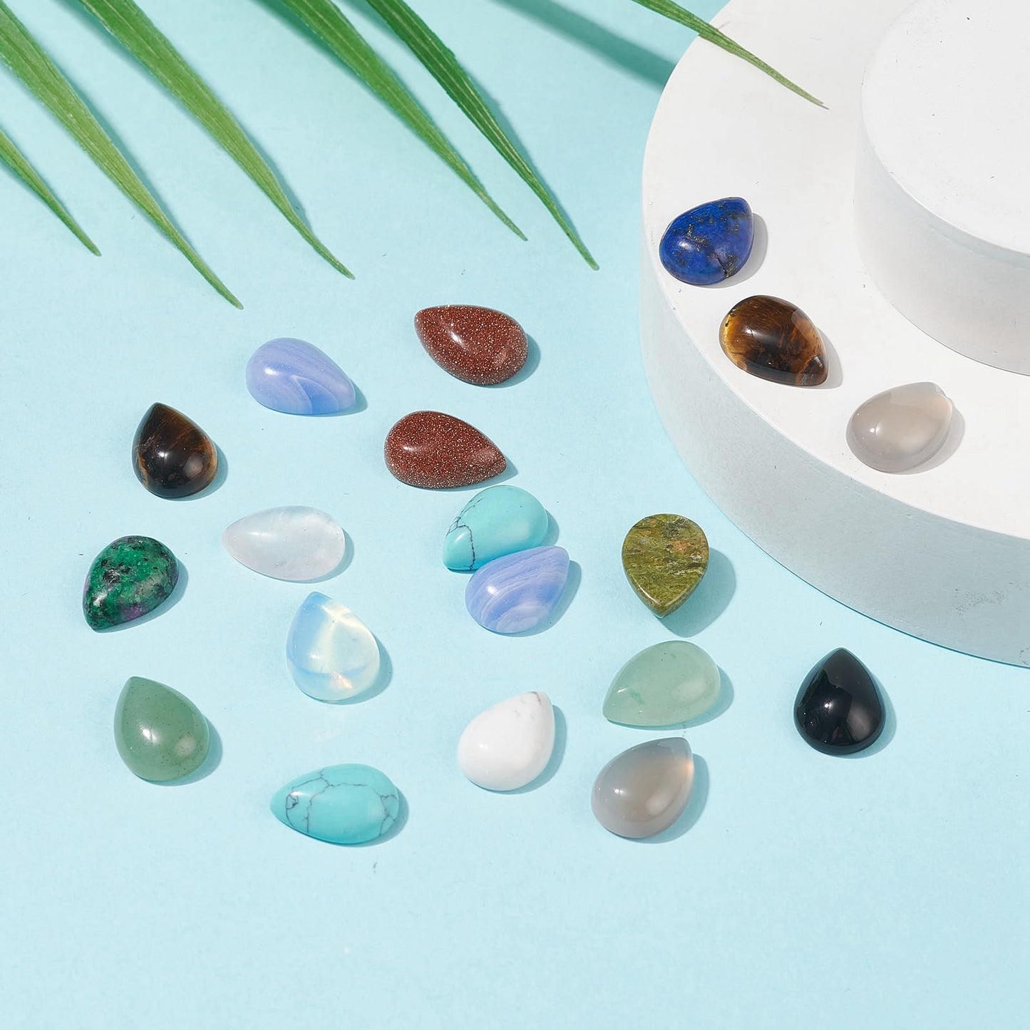 PH PandaHall 26pcs Teardrop Stone Cabochons 13 Colors Flat Stone Cabochons Natural Lazuli Rose Quartz Gemstone Gems Drop Crystal Cabochon for Earring Necklace Bracelet Jewelry Making 10x14mm