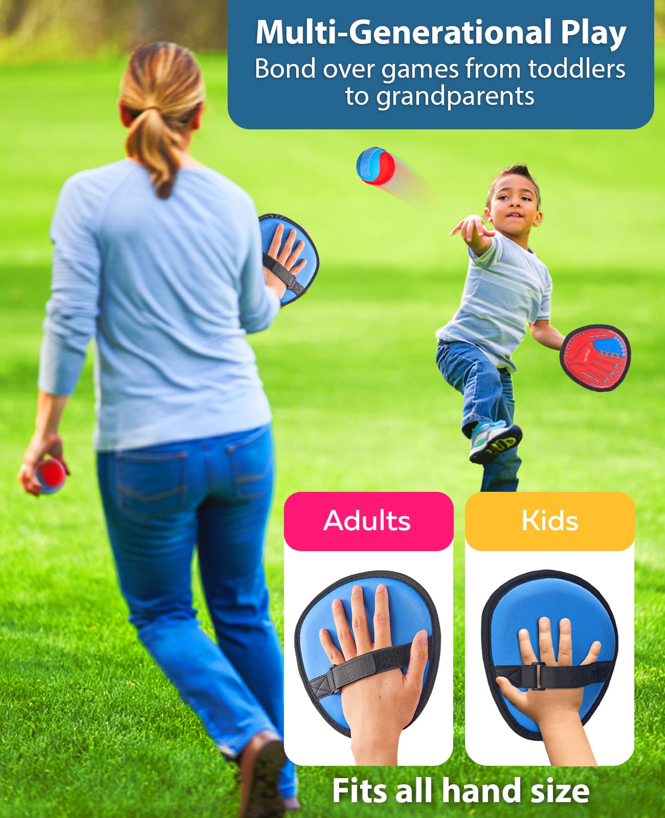 JoyCat Toss and Catch Ball Game for Kids, 2 Paddle Sticky Ball Set, Toddler Baseball Catch Toy, Outdoor Game for Beach, Yard & Camping, Sports Birthday Gifts for Boys Girls Ages 3-12