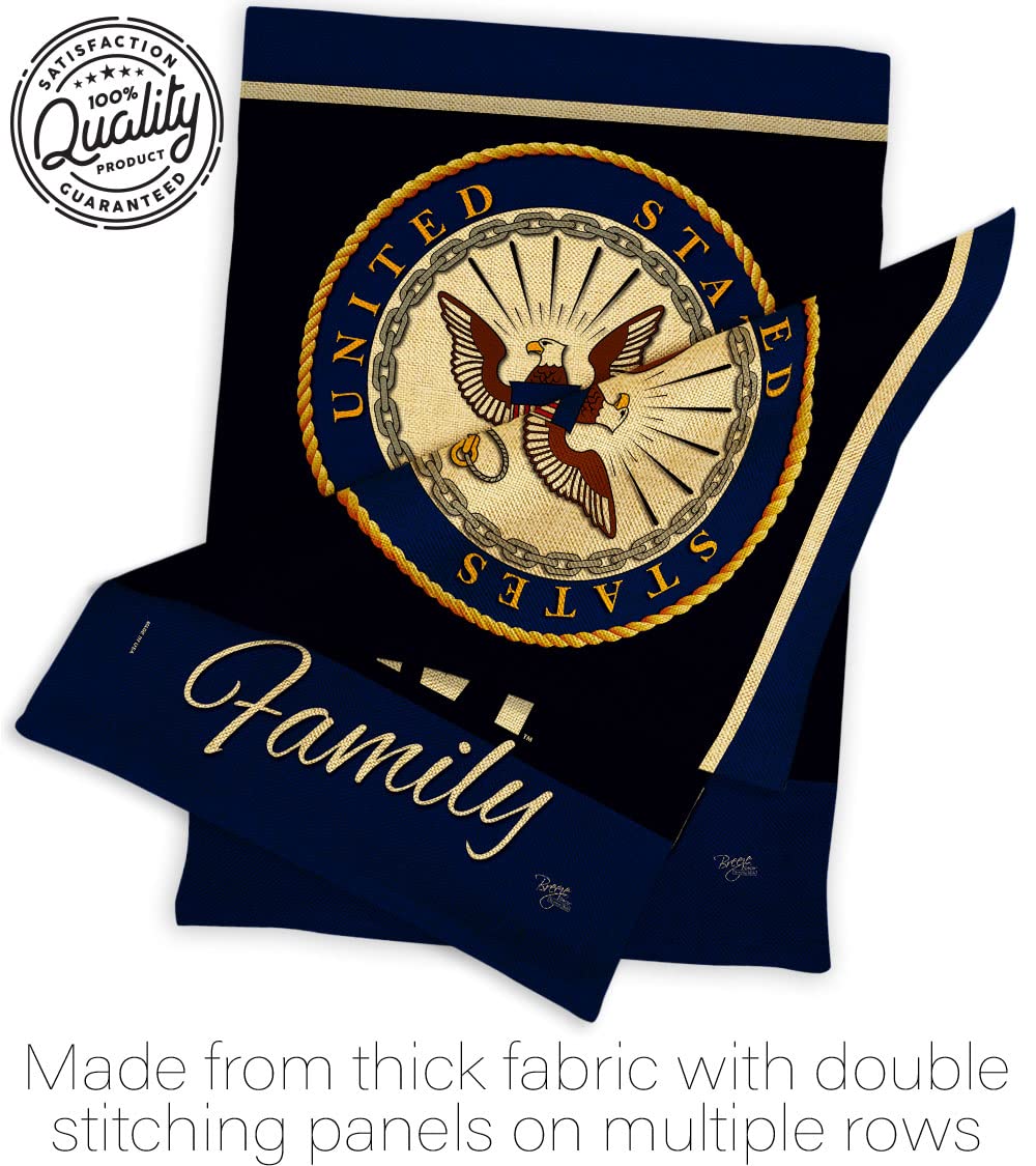 Navy Proudly Family Burlap Garden Flag - Armed Forces USN Seabee United State American Military Veteran Retire Official - House Decoration Banner Small Yard Gift Double-Sided Made in USA 13 X 18.5