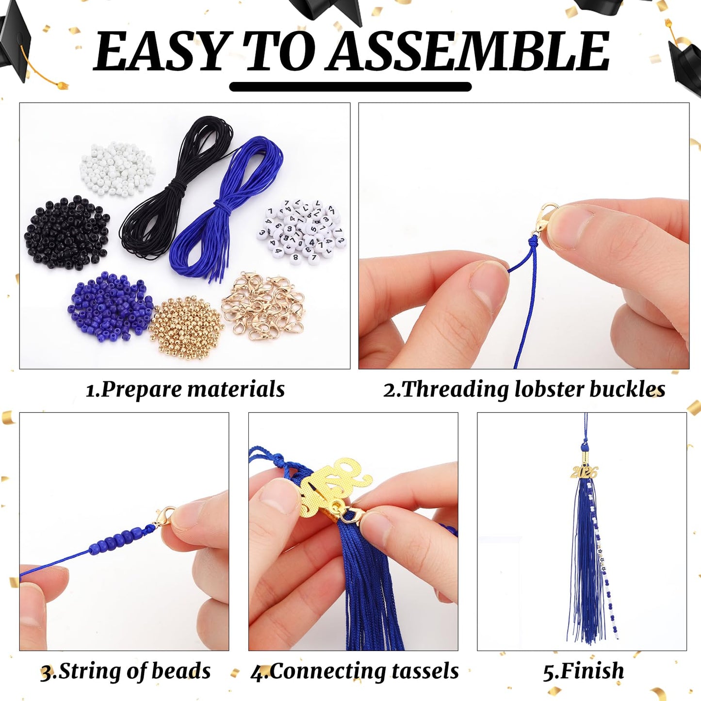 Kenning 10 Pack 2026 Graduation Tassels Royal Blue Graduation Cap Tassels with DIY Friendship Beaded Bracelets Kit, Grad Tassel Charms Gifts for High School College Phd Grad Ceremony