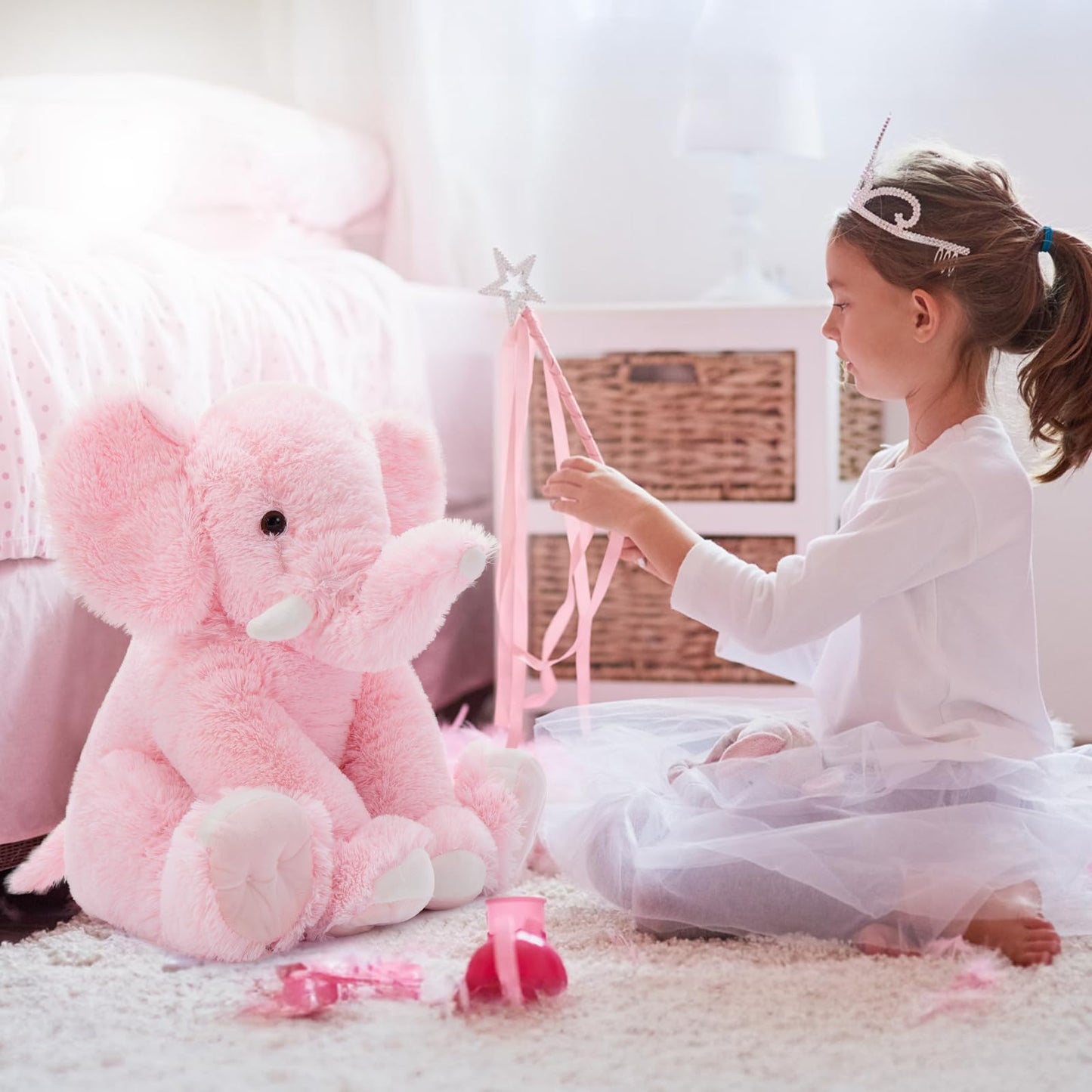 Tezituor 19.6 Inch Plush Elephant Stuffed Animal Giant Pink Elephant Toys Soft & Cuddly Plush Animal Gift for Girls, Kids Birthday Christmas Valentine's Day