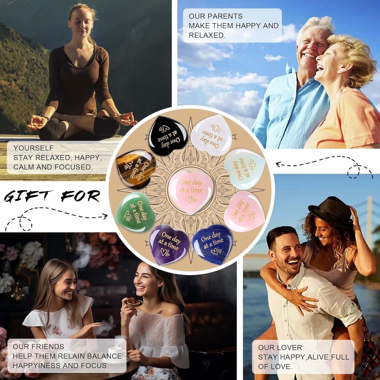 QINJIEJIE Opal Hearts Stone One Day at A Time Healing Crystal Thinking of You Gifts for Anxiety Relief Items You Got This Inspirational for Friend Heart Gifts for Women Valentines Day