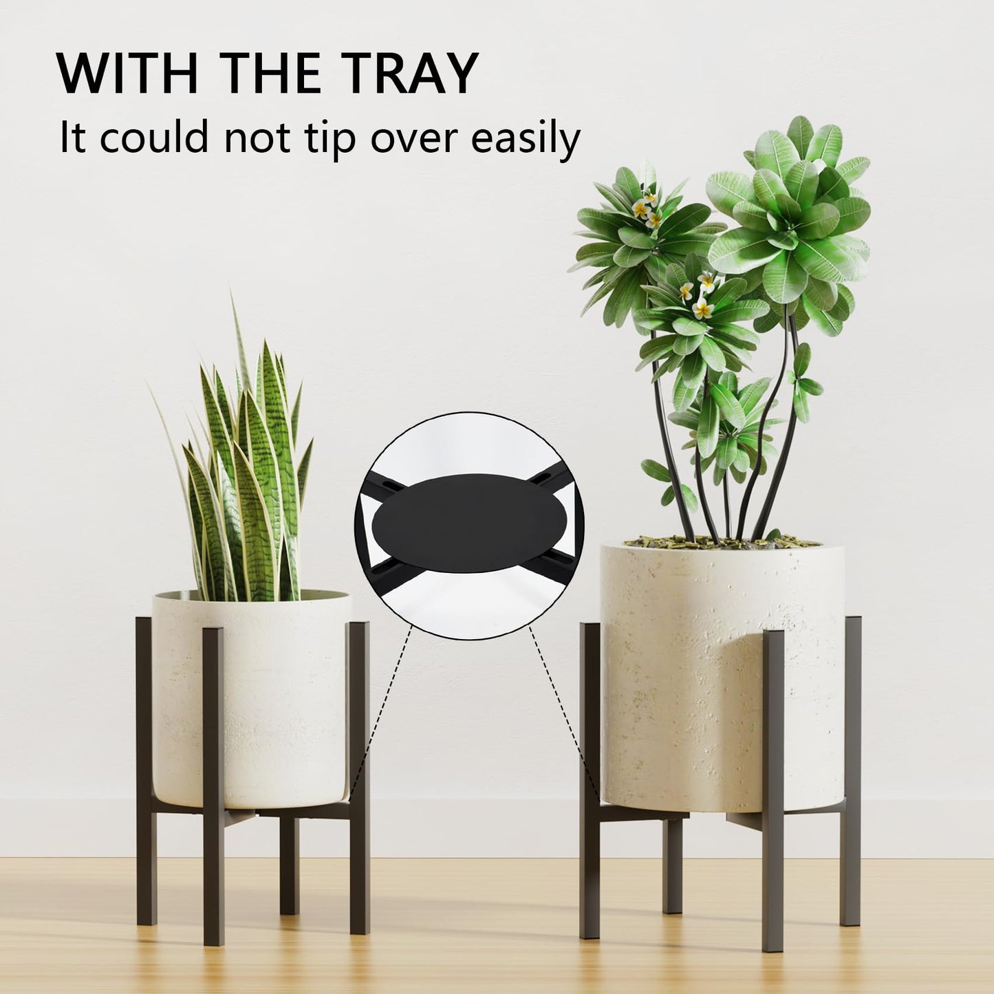 Linpla 2-Pack Adjustable Metal Plant Stand Indoor Outdoor - Fits 8 to 12 Inches Pots - Mid Century Modern Planter Stand Black Flower Pot Holder Home Decor for Gardening Gifts