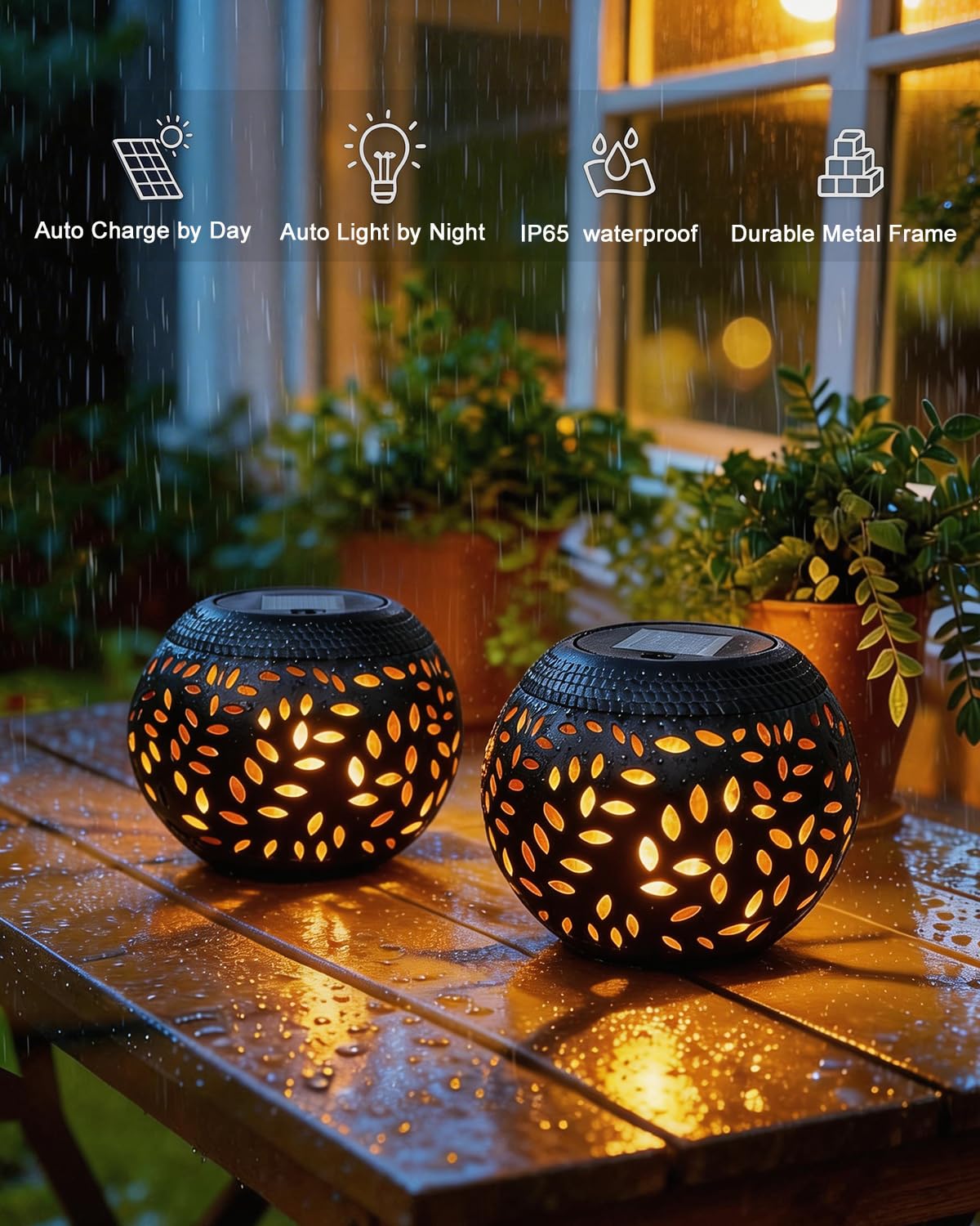 Solar Table Lights Outdoor Waterproof - Dancing Flickering Flame Lamp Black Metal Tabletop Light Solar Powered Decorative Lighting Lantern for Desk Bedroom Patio Garden Pathway Yard 1 Pack