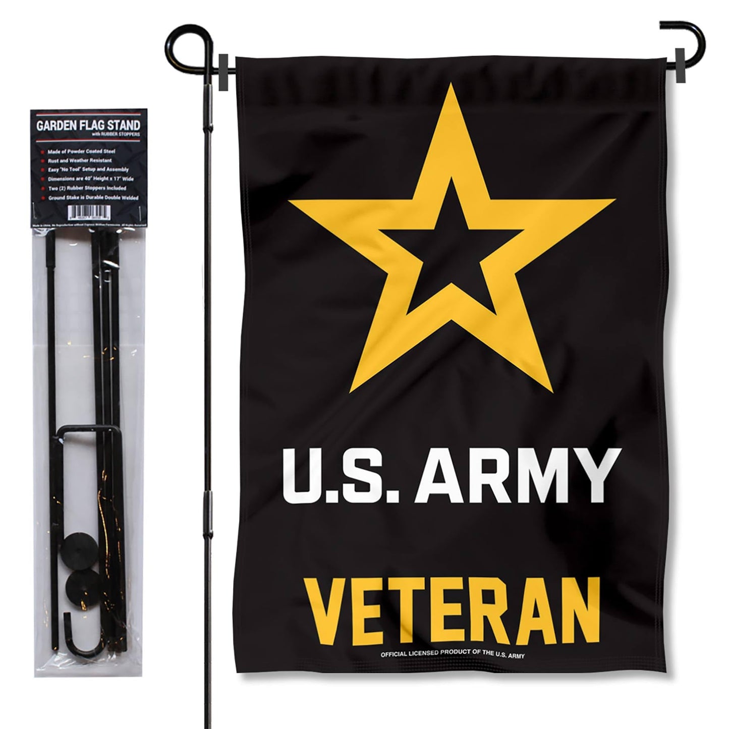 Army Veteran Garden Flag with Stand Holder
