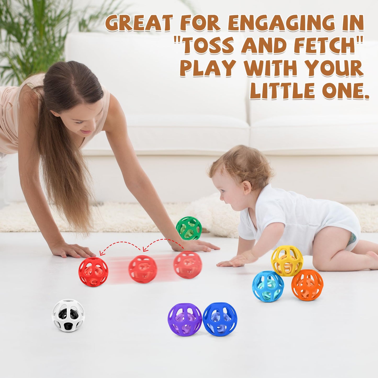 MCGMITT Baby Ball Toy with Holes, 8PCS Easy Grip Food Grade Silicone Baby Toys 0-6 Months, Colorful Soft BPA Free Montessori Baby Teethers 6-12 Months, Stretchy Newborn Infant Sensory Balls