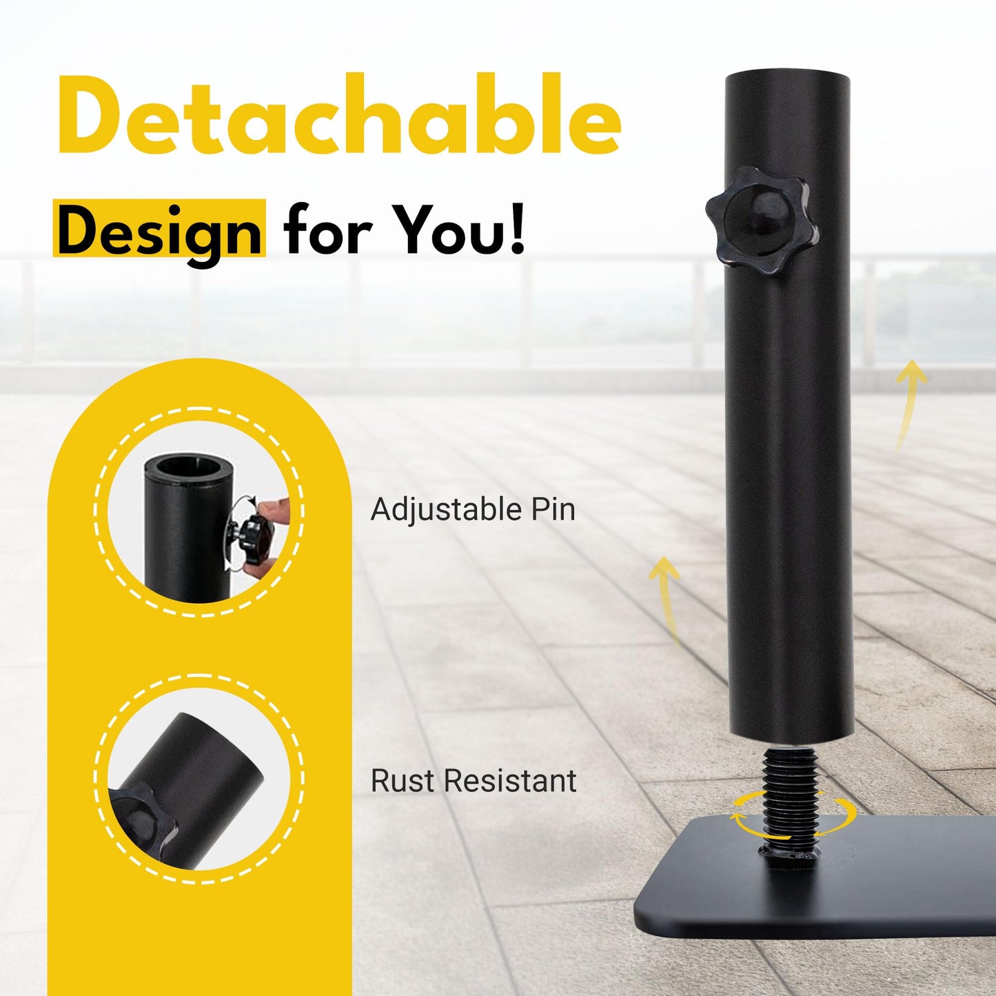 Flagpole Tire Mount Stand - Holds up to 1.5” Telescopic Poles - Portable Metal Wheel Base for Car RV Truck Vehicle - Includes Storage Bag, Cleaning Cloth and Spare Torque Screw