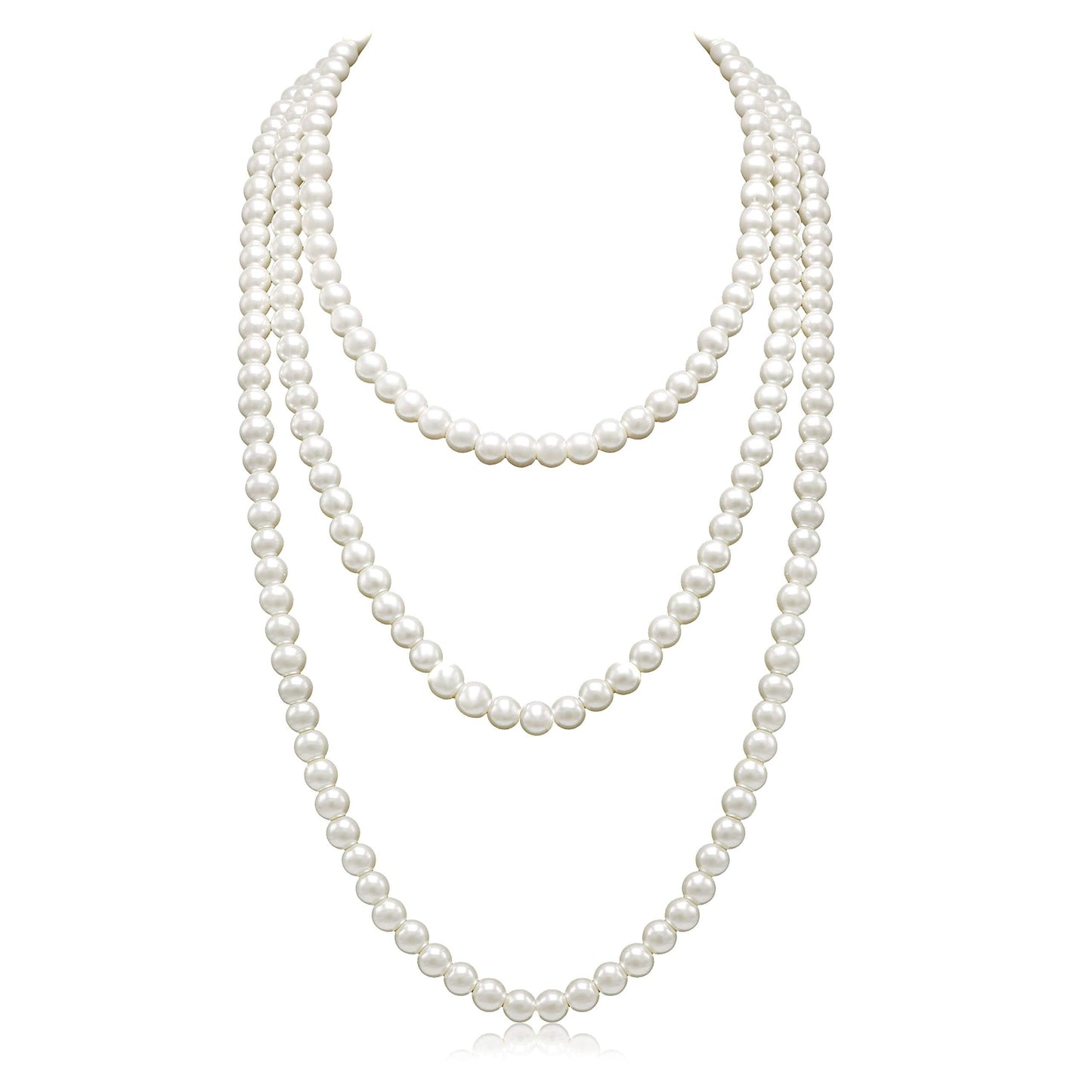 Long Pearl Necklace for Women Layered Cream White Faux Pearl Beads Strand Necklace Costume Jewelry,Diameter Pearl 8MM,69",Christmas Jewelry for Women