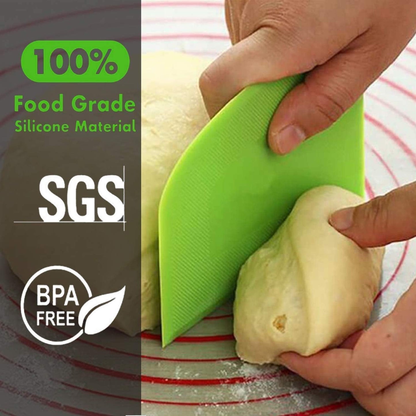 SURDOCA Dough Scraper Bench Scraper - 3P 8.3x5.5" Plastic Flexible Bowl Scraper, Sharp Edge & Angles Cake Scraper. Non-Slip Bakeware Decorating Tools Sculpting & Modeling Tools - Green+Blue+White
