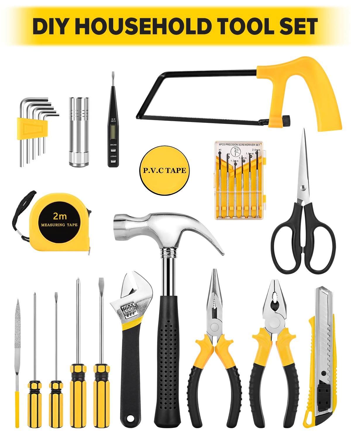 27pcs General Household Tool Kit Set, Home Repair and Mechanics Hand Tool Kit with Storage Case Ideal for Men and Women in Garage, Office, or College Dorm