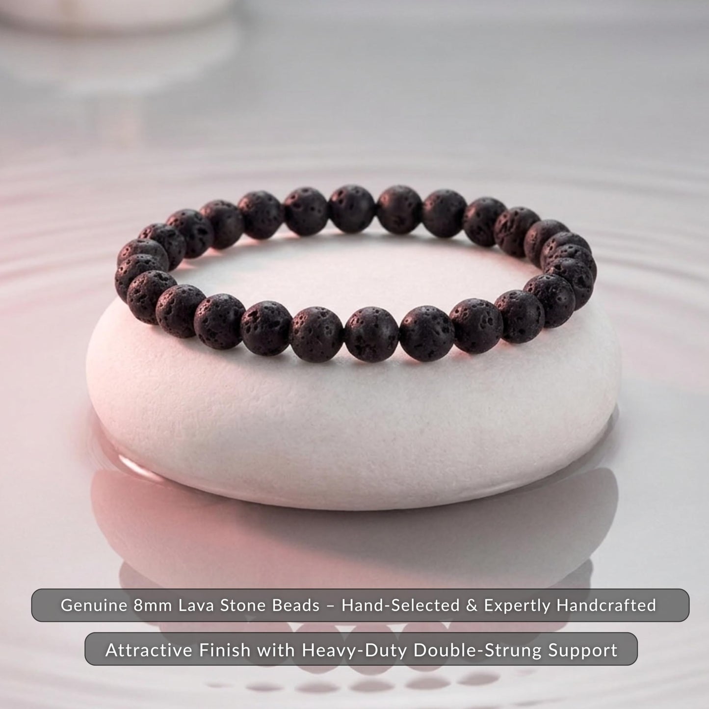 Cherry Tree Collection Lava Beaded Bracelet – Genuine 8mm Gemstone Stretch Bracelet for Men & Women – Handmade Crystal Bracelet - (Lava - M)