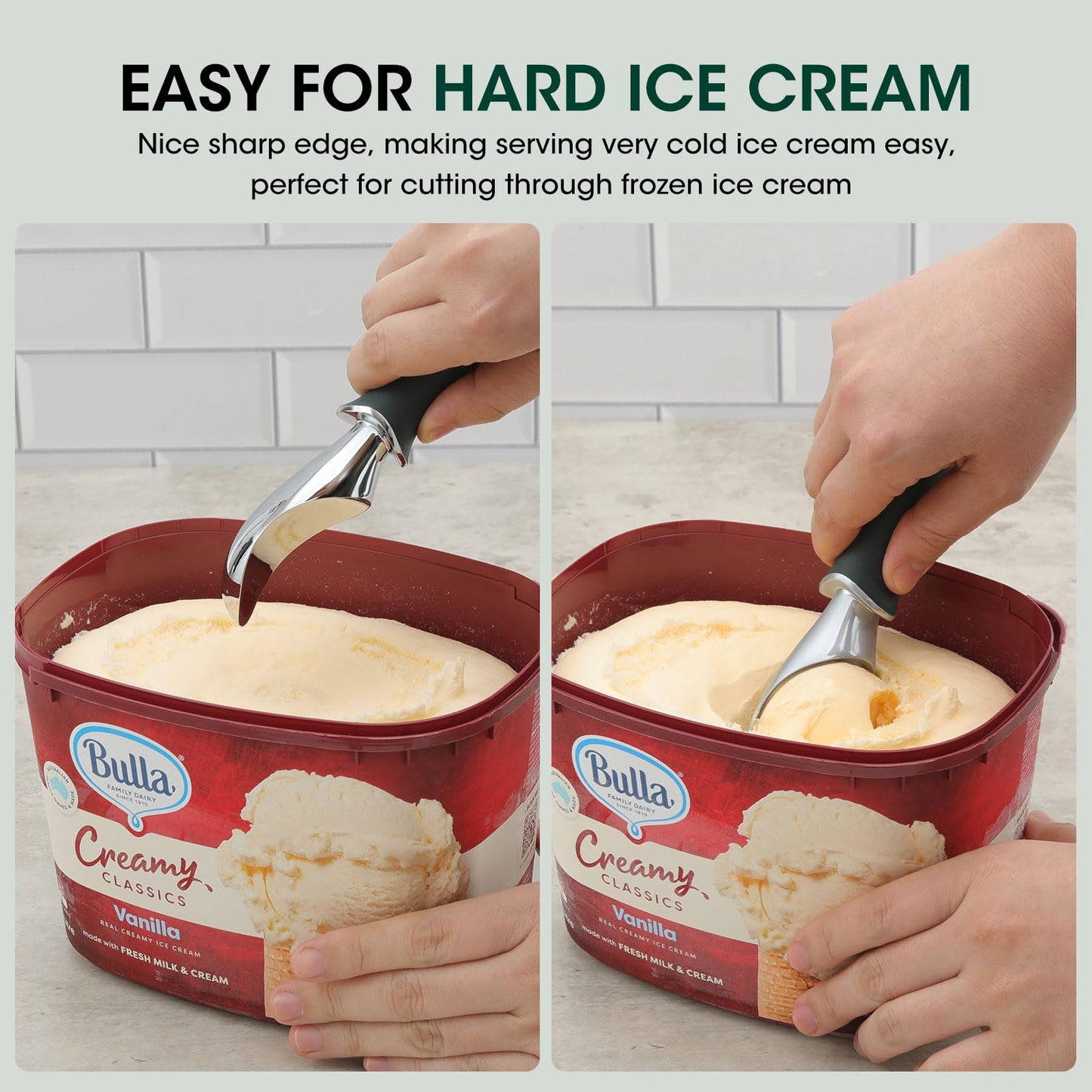 Beneno Heavy Duty Ice Cream Scoop - Upgraded Anti-Fracture Design, Comfortable Grip Long Handle, Effortless Scooping & Dishwasher Safe, Green