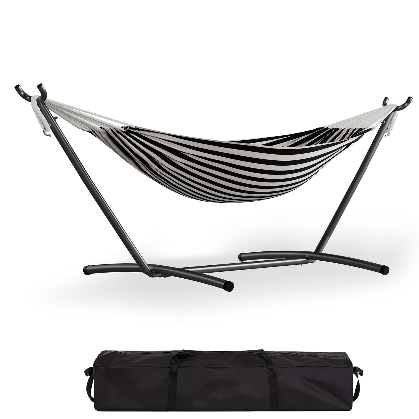 GarveeLife Double 2 Person Hammock, Indoor Outdoor Standing Hammock with Space Saving Steel Stand, Carry Bag, 450 LBS Weight Capacity, Suitable for Garden Camping Beach, Black