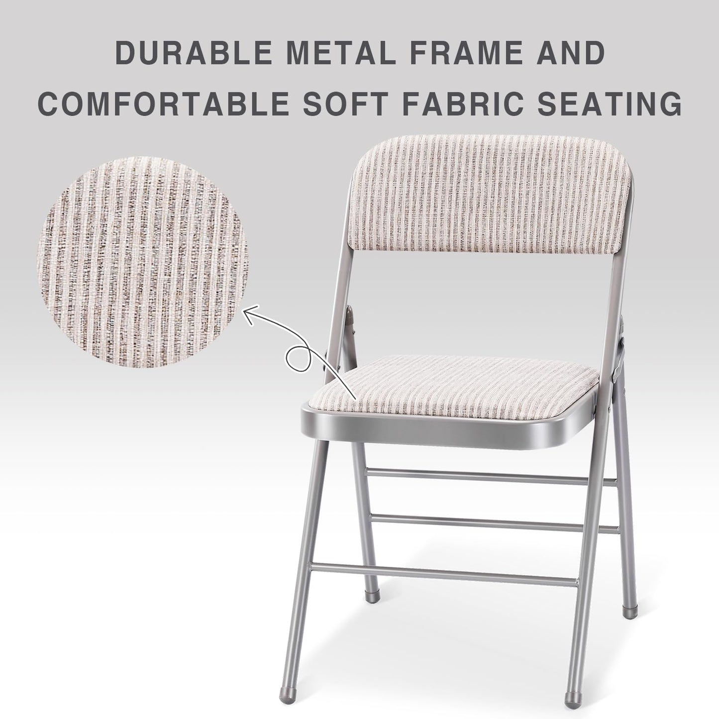 2 Pack Folding Chairs with Fabric Padded Cushion and Back, Commercial Grade Metal Chairs with Comfortable SOFT Fabric Cushion for Home and Office, for Indoor and Outdoor Events (2, White-Fabric)