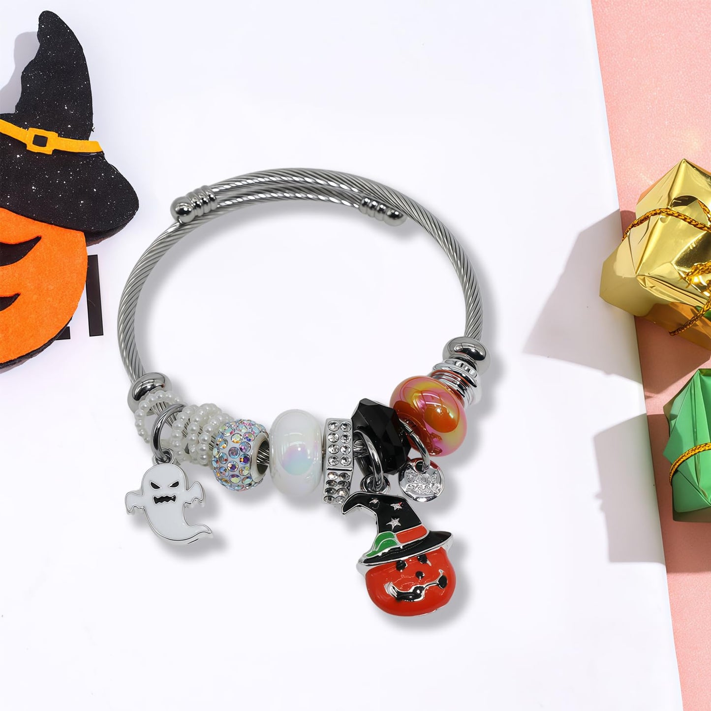 QMWKVNC Charm Bracelets for Womens,Exquisite Cute Cartoon Friendship Silver Bracelets Stainless Steel Bangle, Womens Jewelry Suitable for Holiday Gifts and Birthday Gifts