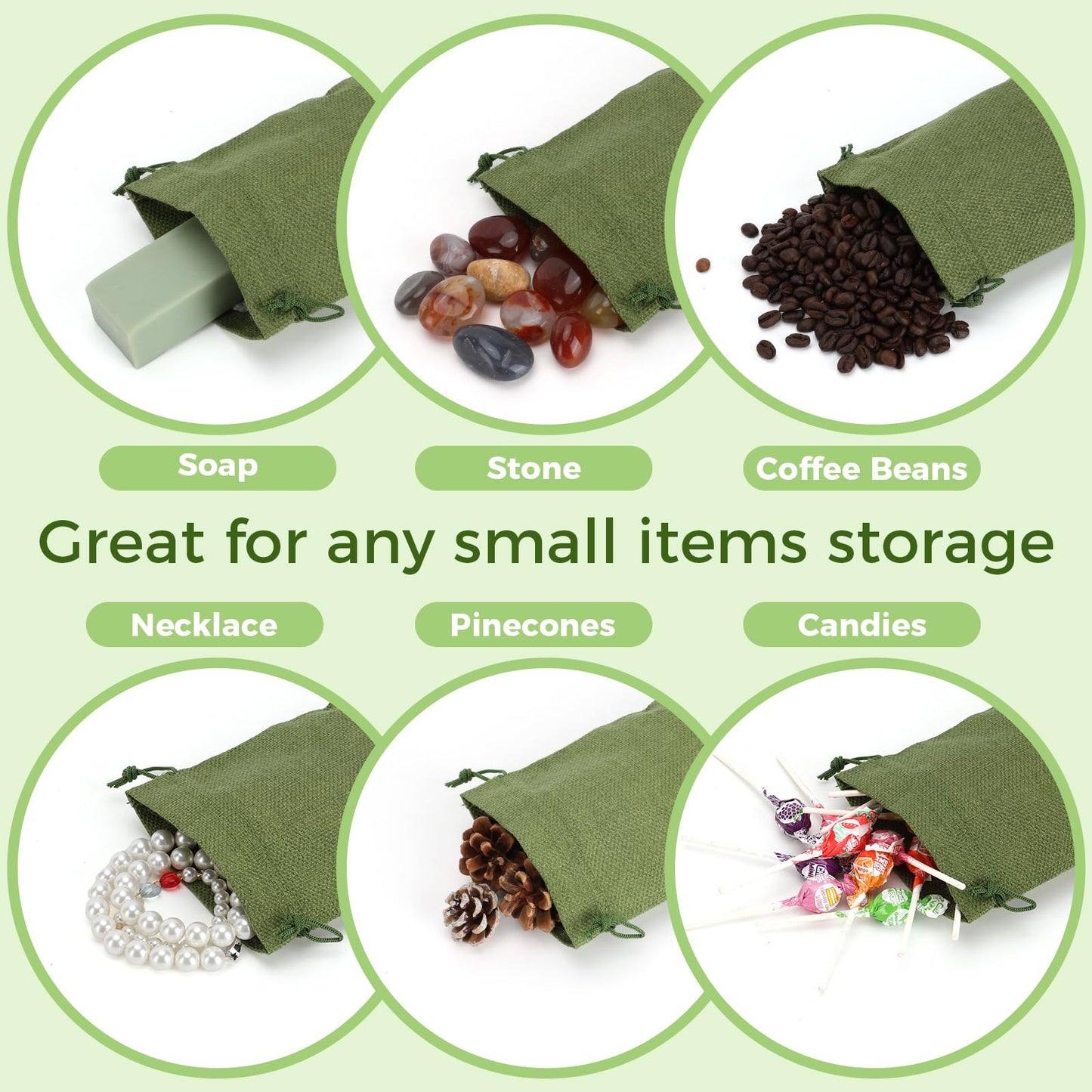 Tapleap Green Burlap Gift Bags with Drawstring - 30Pcs 5x7 Sacks for Wrapping Memorial Day Favors, DIY Craft, Body Butters, Souvenirs, For Small Business, Wedding, Customers