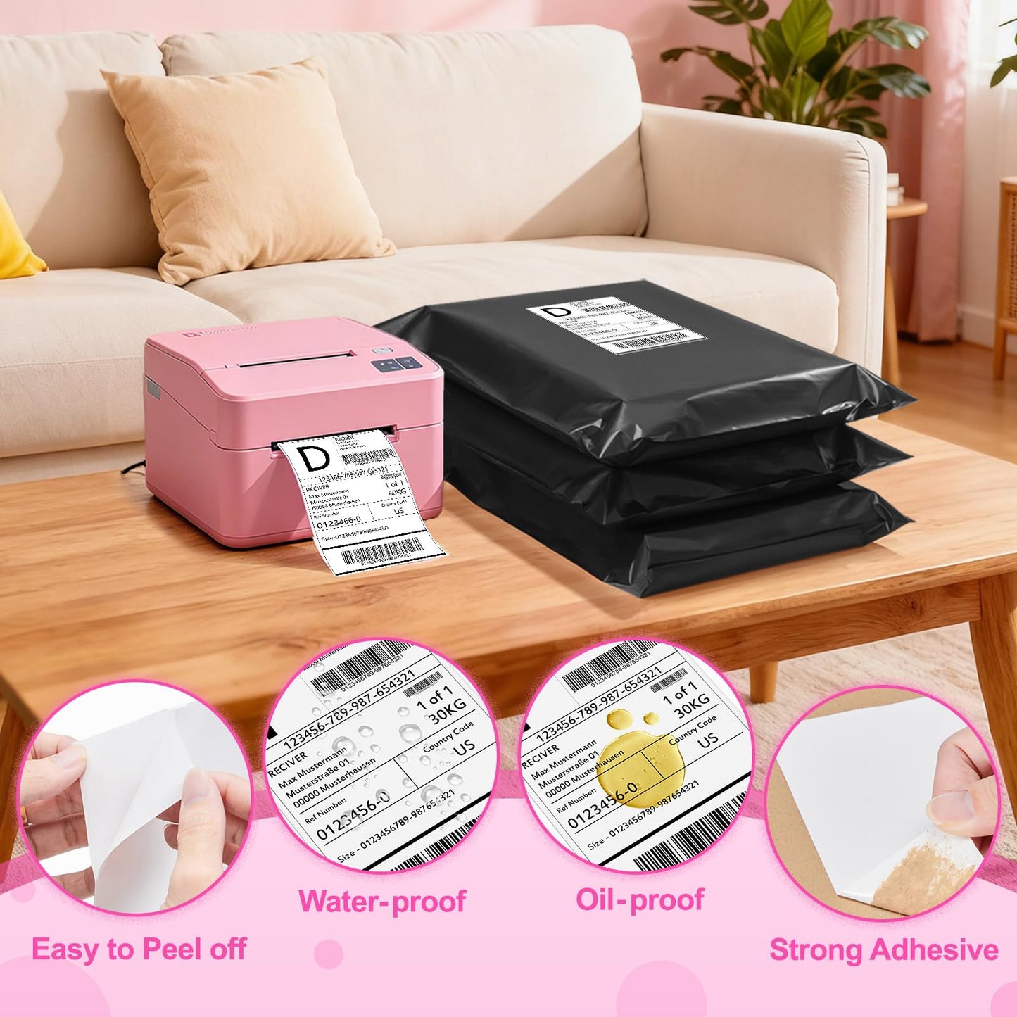 Metronic Poly mailers 12x15.5'' 100pcs with 4x6 Thermal Labels 100 Labels, Strong Adhensive Shipping Bags for Clothing,Waterproof Shipping Envelopes Mailing Bags for Small Business,Black