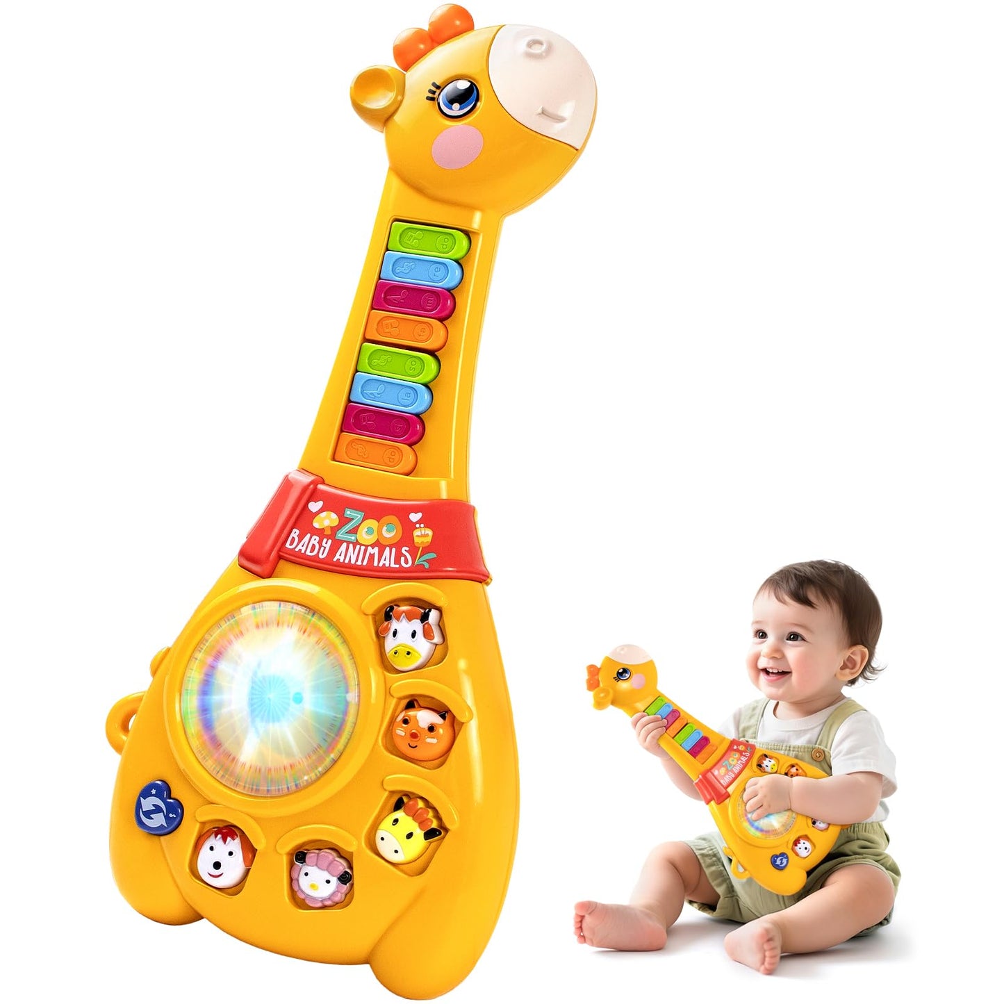 Marstone Toys for 1 2 Year Old Boy and Girl Birthday Gift: Baby Musical Guitar Piano Toys 12-18 Month with Animal Sound and Light, 1st First Learning Educational Gift for Toddlers