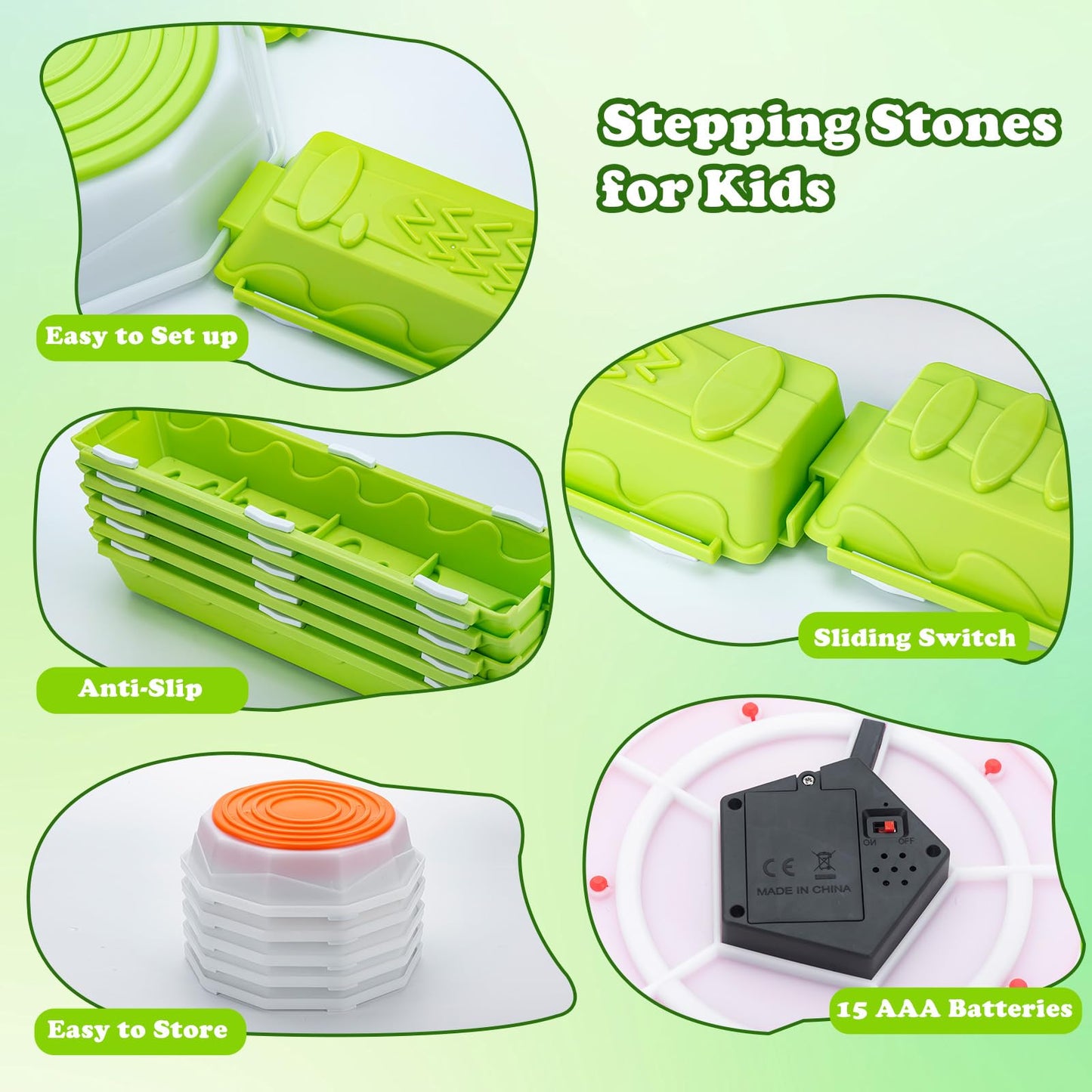 Light Up Stepping Stones for Kids, 15 piece Balance Beams Toddler Stepping Stones Obstacle Course Sensory Toys with Game Spinner and Card for Indoor Outdoor Toys Gifts for 3 4 5 6 7 8 9 Years Old Kids