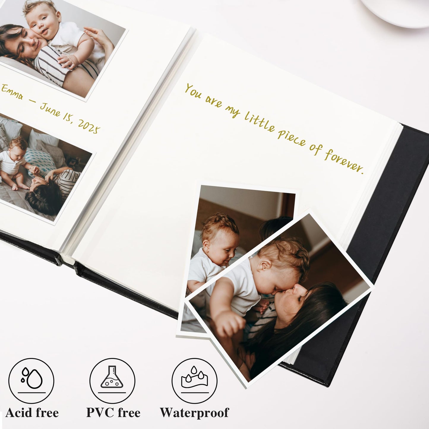 Vienrose Self Adhesive Faux Leather Photo Album with Window DIY Scrapbook Kit for 4x6 5x7 8x10 Pictures, Memory Book for Baby Kids Wedding Journal School Polaroid, 30 Sheets(60 Pages) Black