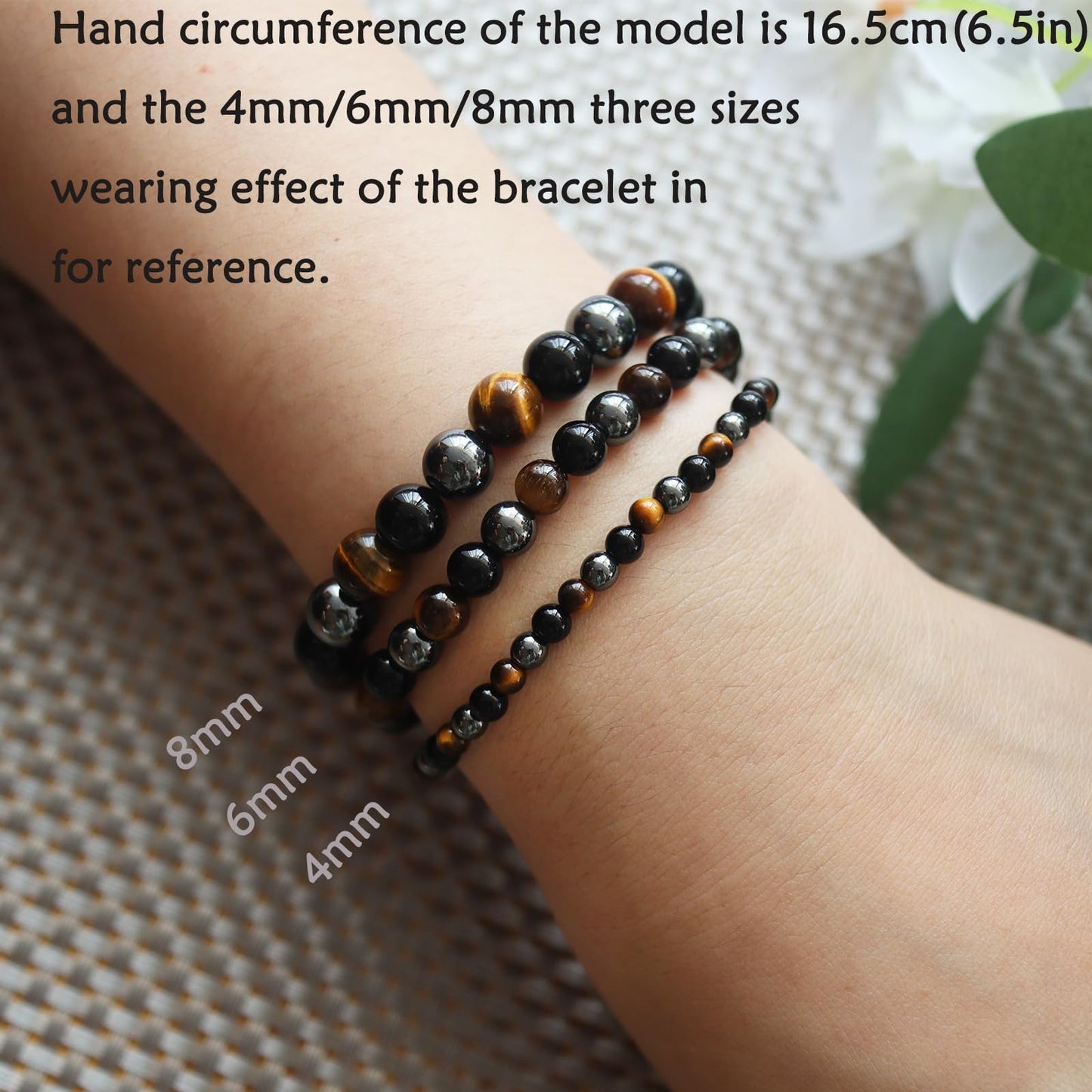 CHCCOYE 6mm Natural Healing Gemstone Bracelet Handmade Yoga Stretch Elastic Bracelet Stress Relief Crystal Jewelry for Men and Women (6mm,Triple Protection)