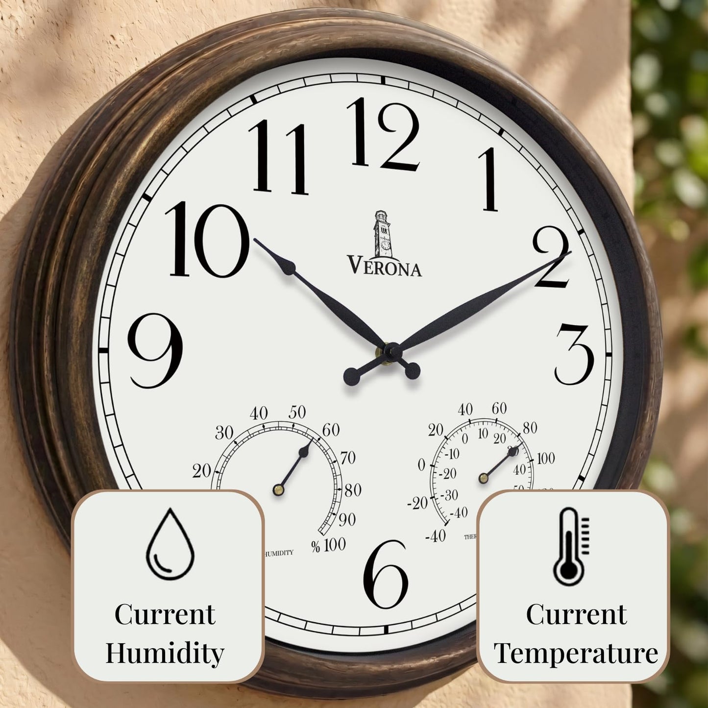 Outdoor Clocks for Patio Large Waterproof with Thermometer - 24 inch Indoor Outdoor Wall Clock with Temperature and Humidity Combo - Weatherproof, Accurate & Easy to Read for Pool, Garden & Home Decor