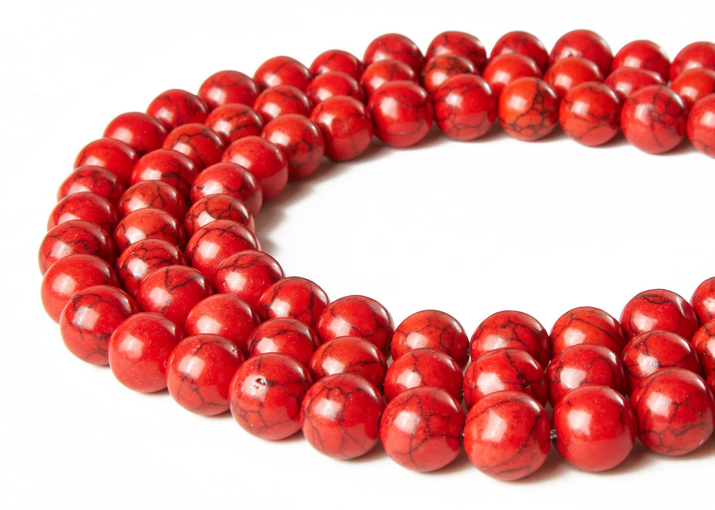 60pcs 6mm Red Turquoise Beads Natural Gemstone Beads Round Loose Beads for Jewelry Making