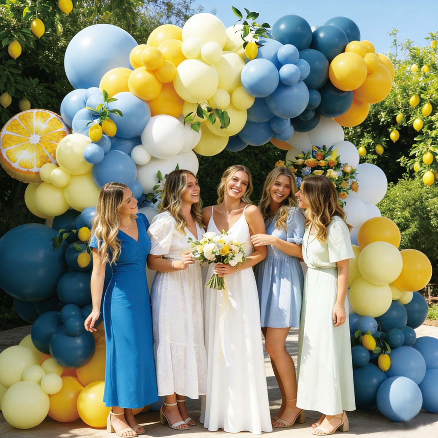 Amalfi Coast Lemon Balloon Arch Kit 144pcs Blue and Yellow White Balloons with Lemon Balloons for Valentine's Day Bachelorette Bridal Shower Lemon Themed Birthday Party Decorations