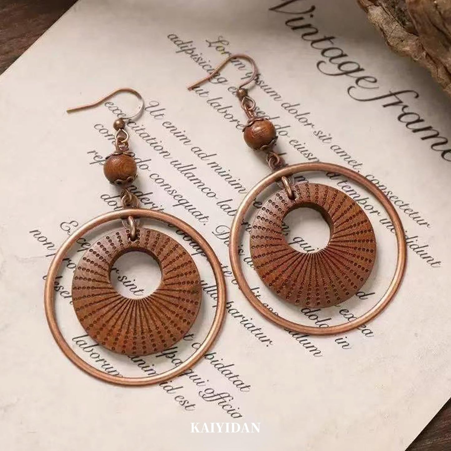 Silver/Gold Boho Dangle Statement Earrings for Women Trendy,Handmade Vintage Dainty Cute Long Drop Summer Earrings,fashion Accessories Jewelry Gifts (A69 Wooden Beads Hoop Bronze Earrings)