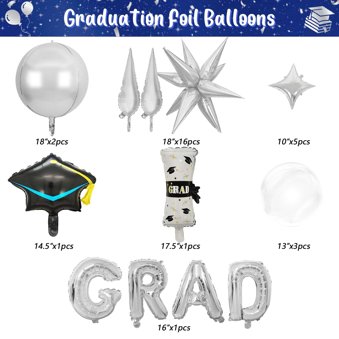 Graduation Balloon Arch Kit 2026, 194pcs Class of 2026 Graduation Decorations, All-in-One Balloon Garland Kit for Graduation Party Backdrop & Photo Booth,Navy Blue Silver Balloons with GRAD Letters