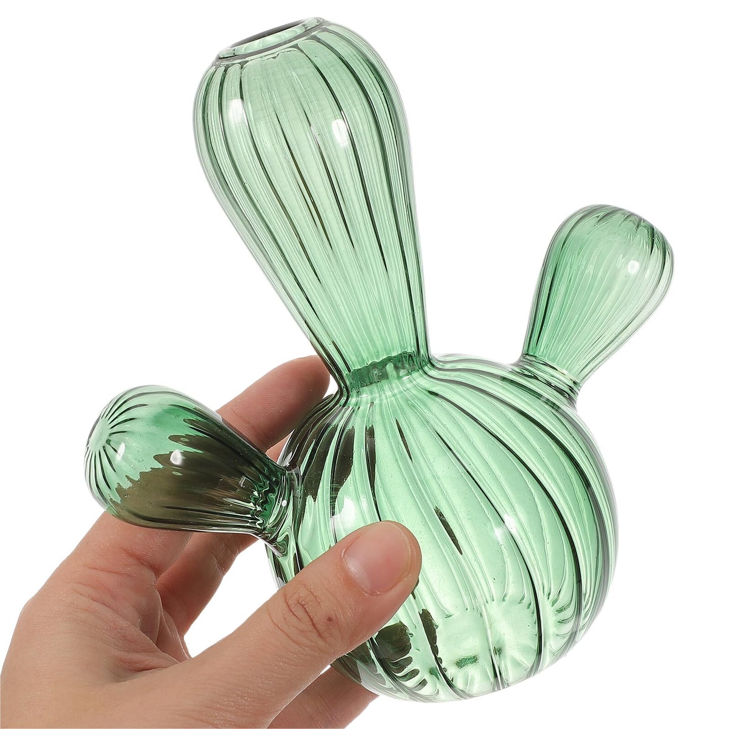 BUTIFULSIC Cactus Shaped Glass Vase Small Hydroponic Plant Container Green Glass Flower Vase Decorative Terrarium for Home Décor Tabletop Display