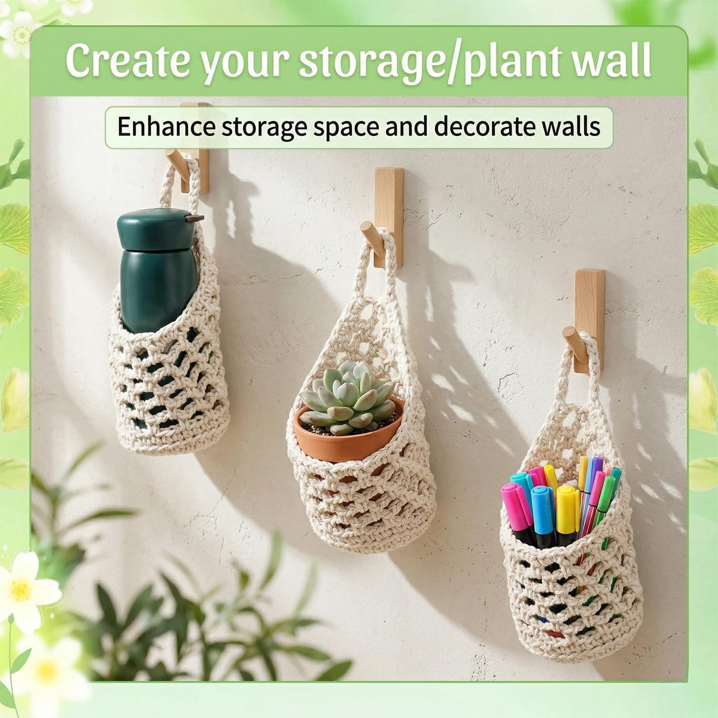 Yuanan 6 Pack Macrame Plant Hangers, 9.4 X 5.1 Inch Wall Hanging Basket Bulk Small Hanging Planters Cotton Hang Wall Basket Handwoven Walls Hangings Planter, Plants and Pots are Not Included-White