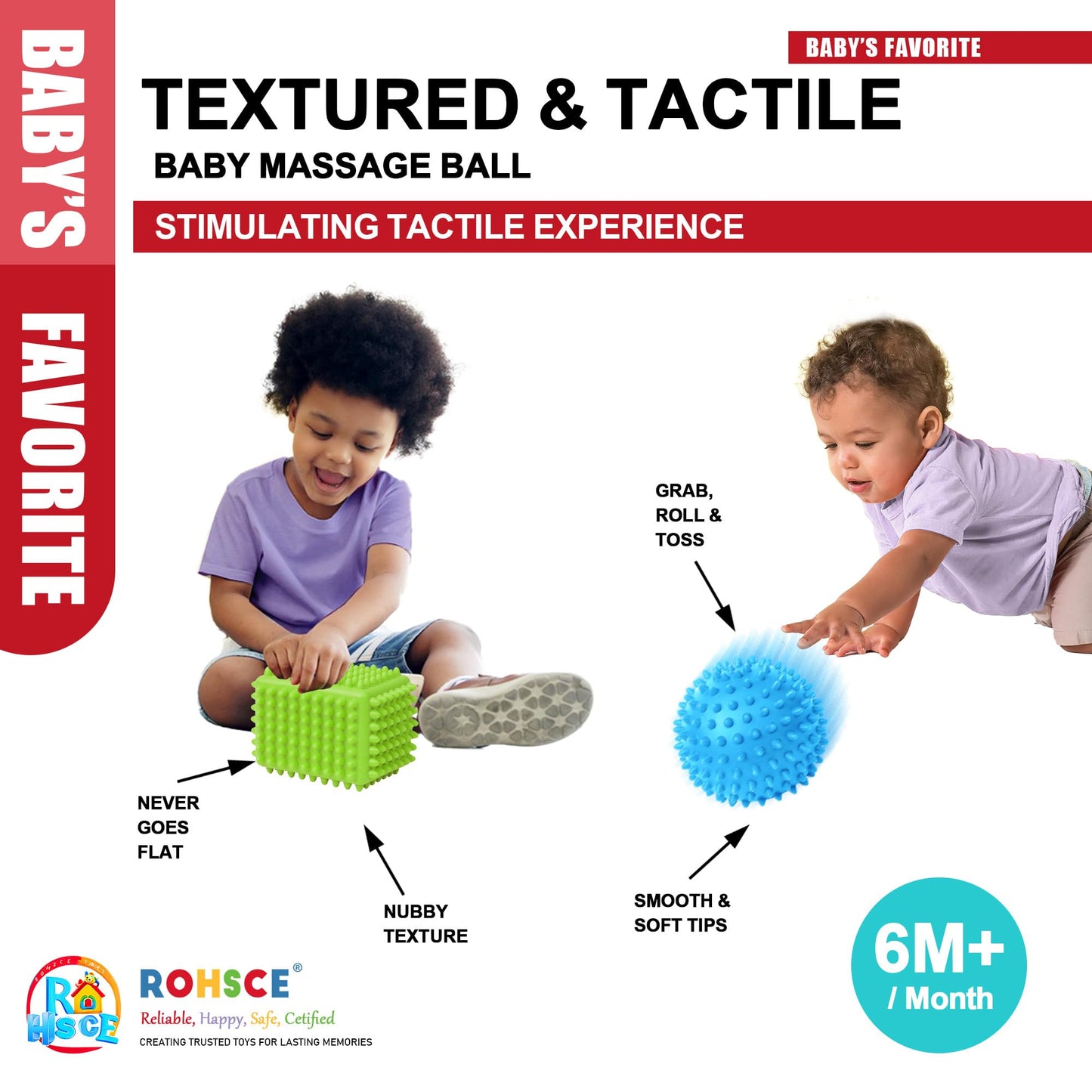 ROHSCE Baby Sensory Balls 6–12 Months, Soft Spiky Textured Teething Toys for Infants Montessori Grasping & Learning Balls for Tactile Development & Play
