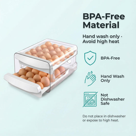Zagtag® Egg Holder for Fridge, 2-Tier Stackable 40 Eggs Organizer Drawer for Refrigerator, Space-Saving Egg Container, Clear Plastic Egg Tray for Kitchen Storage