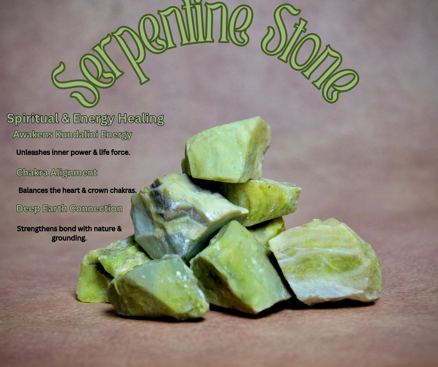 Serpentine Raw Crystals Natural Healing Stones for Kundalini Awakening, Chakra Balancing, Meditation, Reiki, Energy Work, Wire Wrapping & Spiritual Home Decor