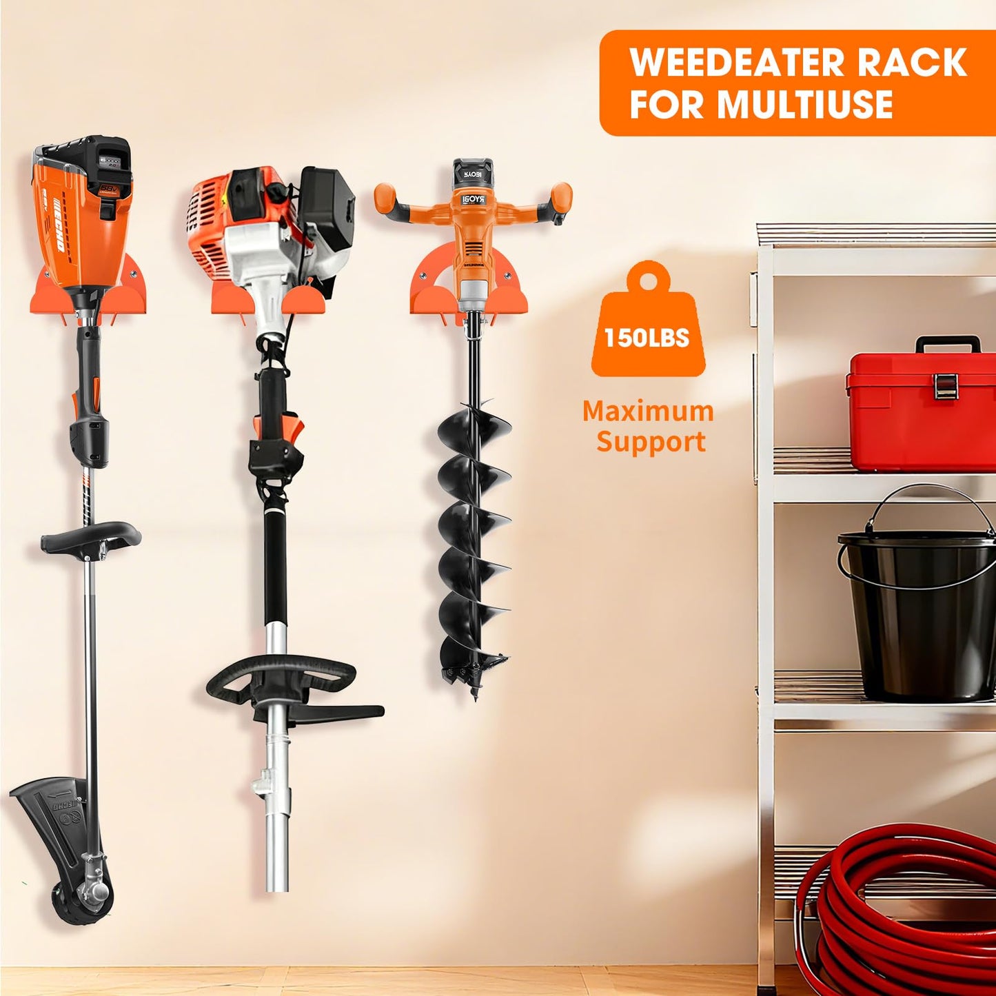 AURIKAR Weed Eater Hanger, Garage Organizer Trimmer Rack Wall Mount, Garden Power Tool Holder Garage Hooks for Grass Trimmer, Hedge Trimmer, Leaf Blower and Chainsaw Storage, 2 Pack