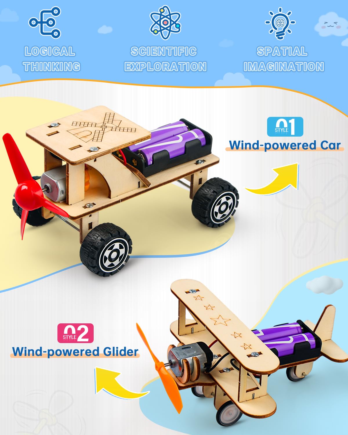 Poraxy STEM Kits for Kids Age 8-10, 5 Set STEM Toys for Boys Age 8-12, Wooden 3D Puzzles Model Car Kits, Science Kit Crafts Building Project, Birthday Gifts for 6 7 8 9 10 11 12 13 Year Old Boys Girls