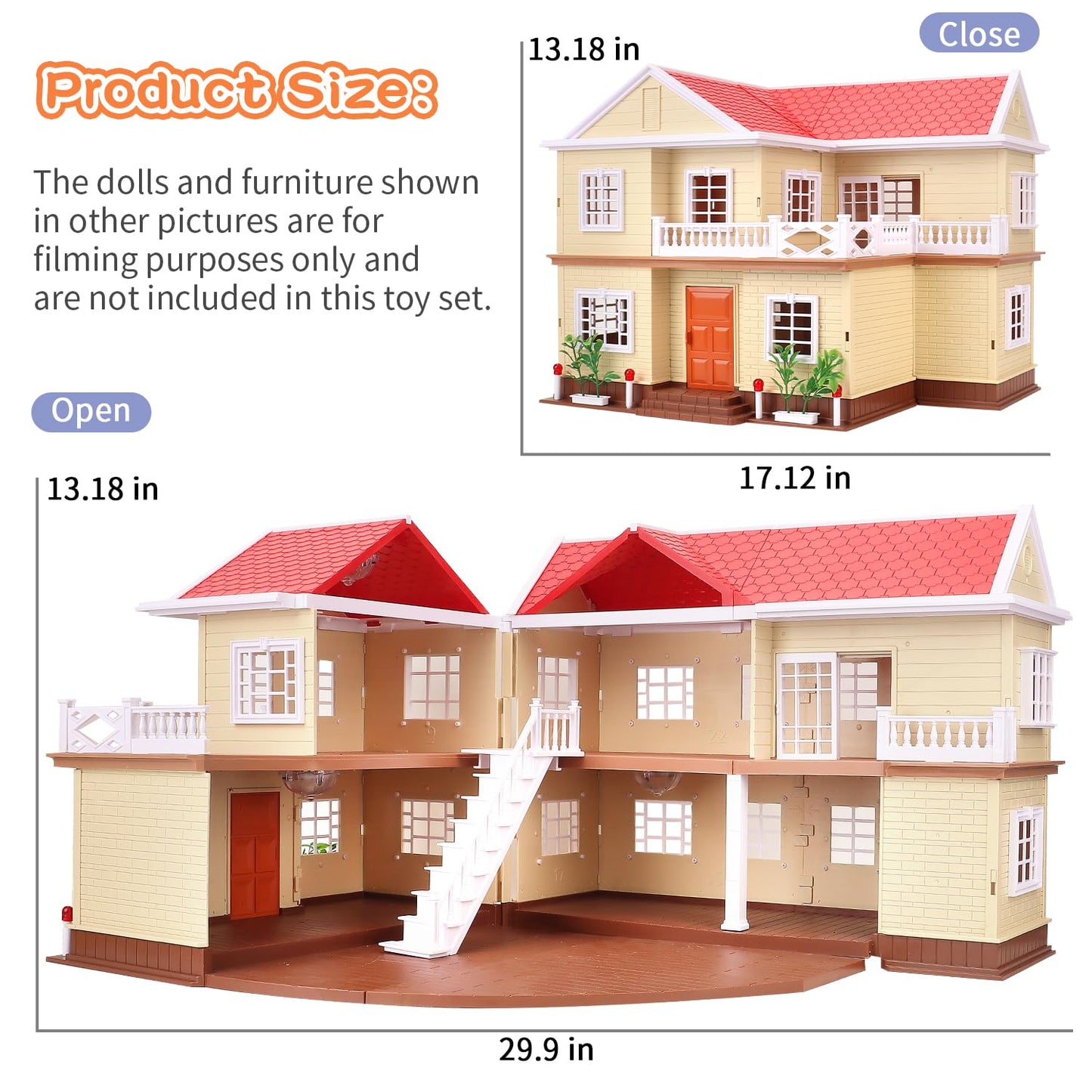 Family Cozy Cabin Doll House Playset, Dollhouse Furniture and Accessories,DIY Cottage Pretend Play Dollhouses, for Toddlers, Boys & Girls