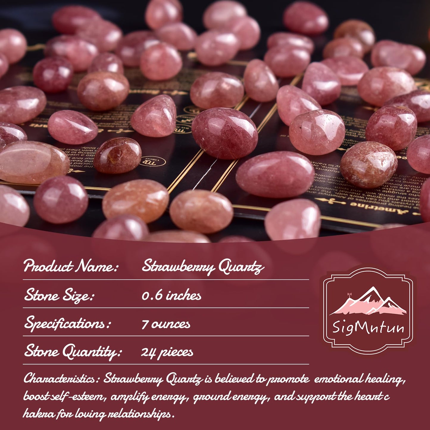 SigMntun Strawberry Quartz Healing Crystal Stone Set - 24 Pieces, 0.6" Natural & Polished Stones for Healing, Meditation, Reiki, Chakra, Crafting & Decoration