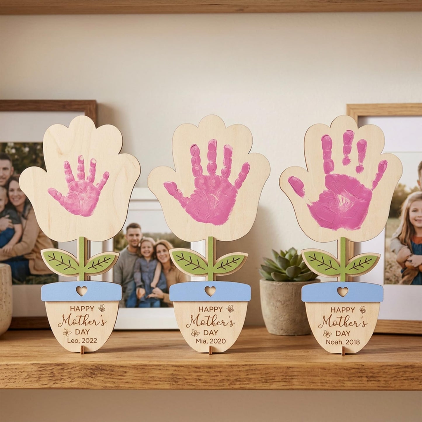 HYPERI DIY Mothers Day Crafts for Kids Handprint Art, Handprints Wooden Rose Flower Bouquet, Mothers Day Gifts for Mom from Kids, for Grandma from Grandkids, Mothers Day Keepsake Craft (Pot)